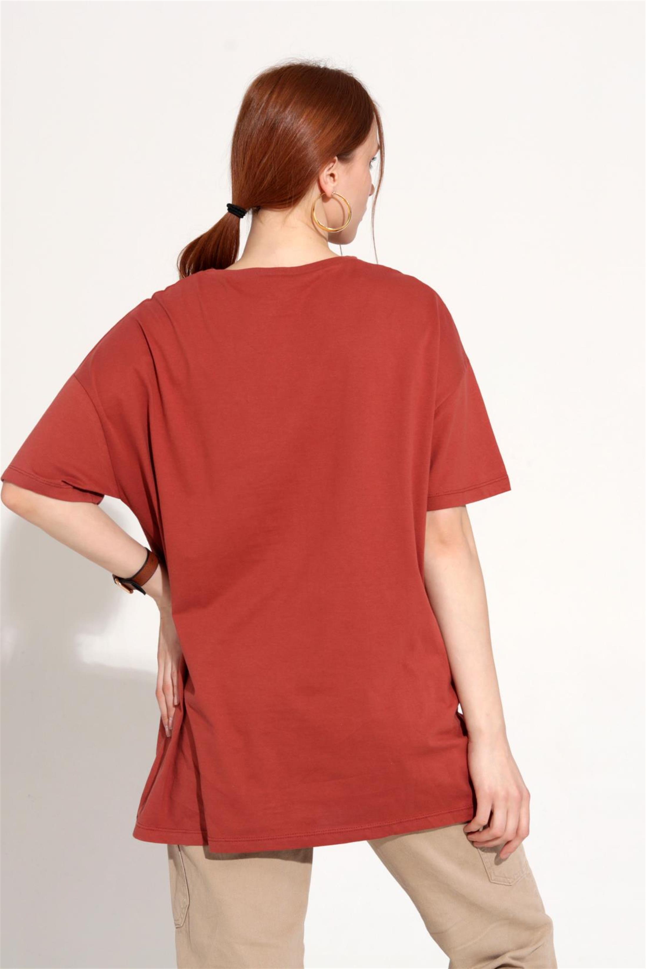 Kadın Atlanta Yazılı Baskılı Oversize T-Shirt