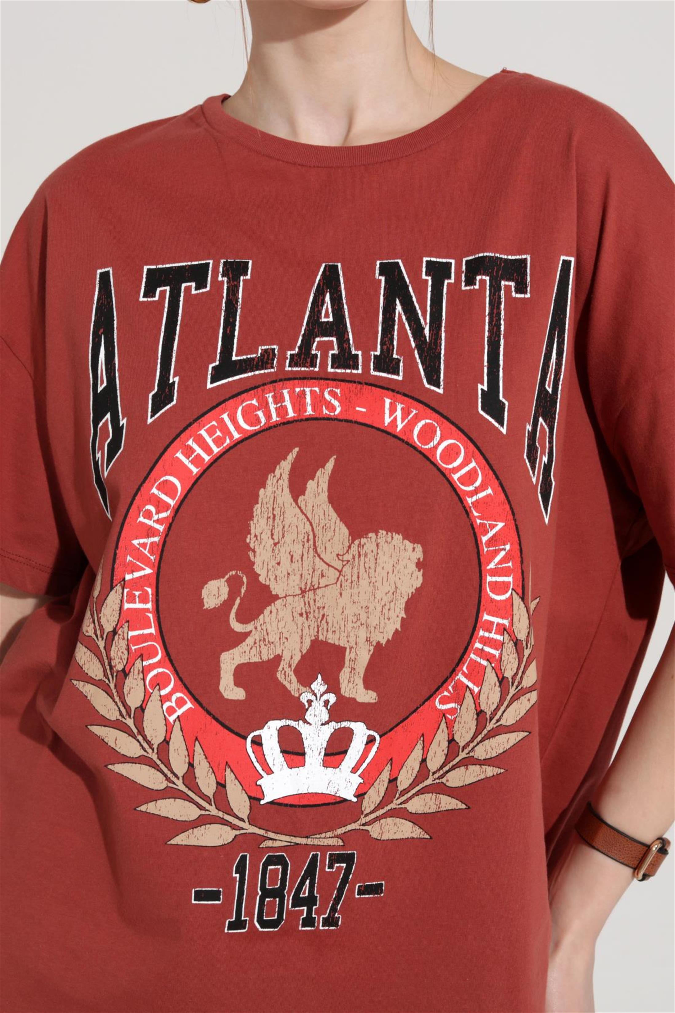 Kadın Atlanta Yazılı Baskılı Oversize T-Shirt