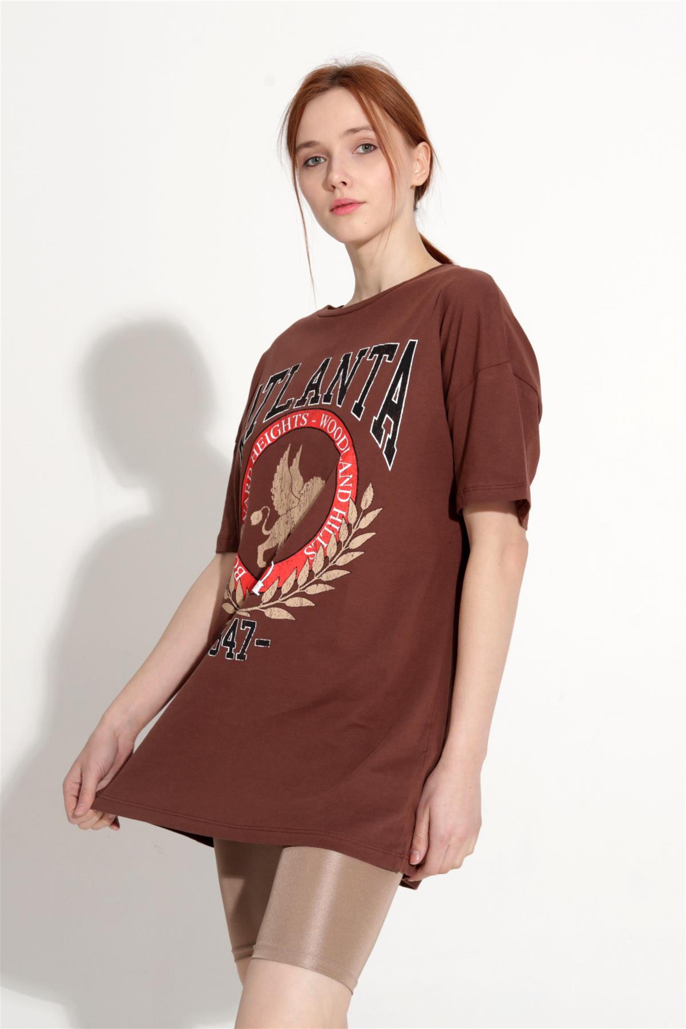 Kadın Atlanta Yazılı Baskılı Oversize T-Shirt