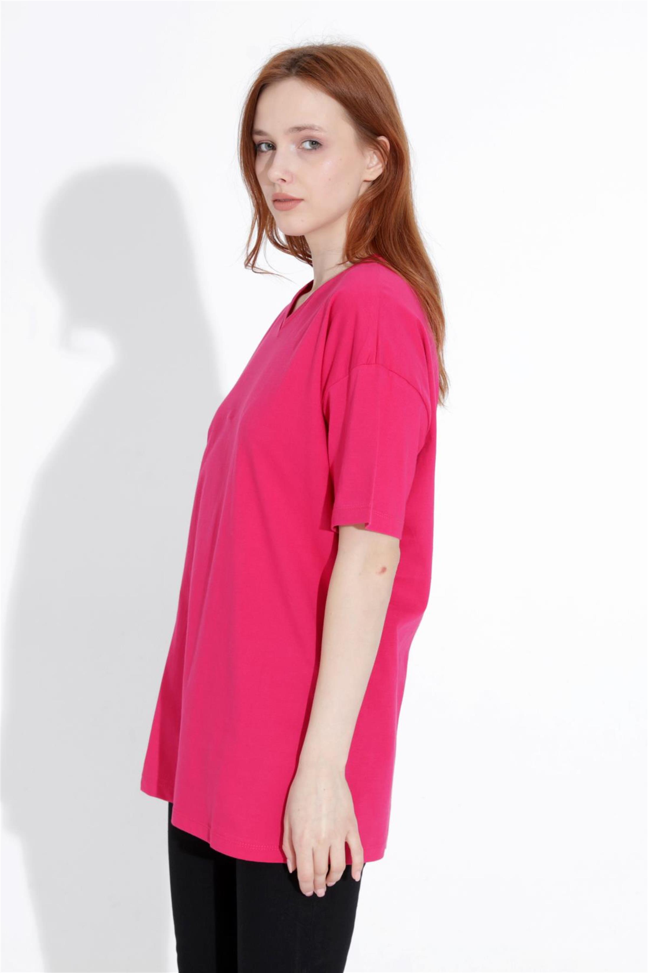 Kadın V Yaka Boyfriend Basic T-Shirt