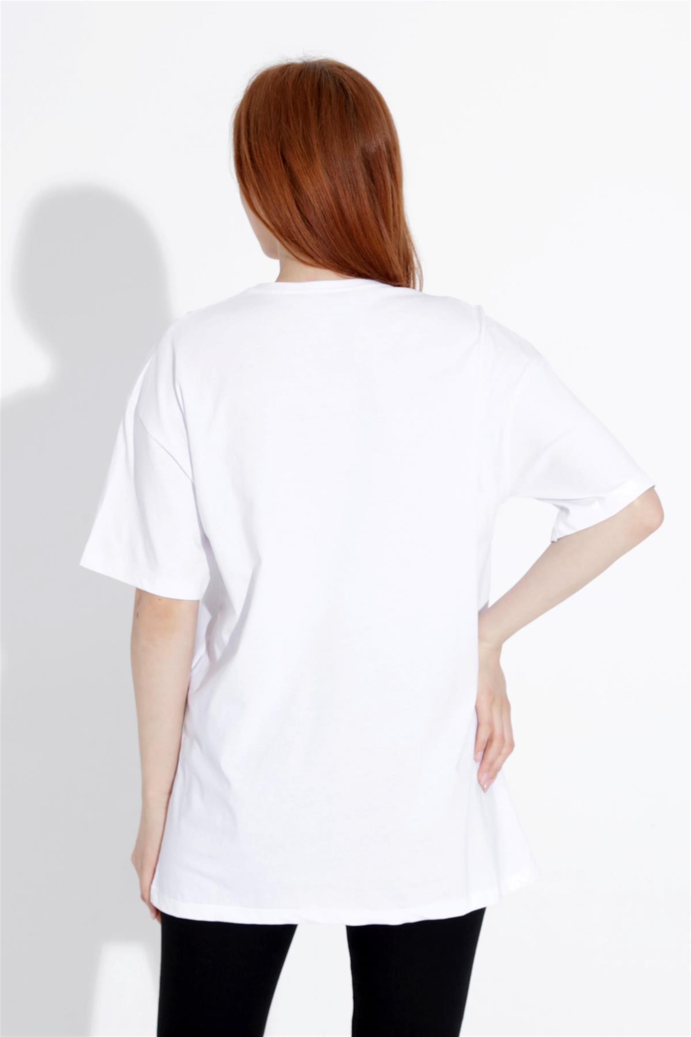 Kadın V Yaka Boyfriend Basic T-Shirt