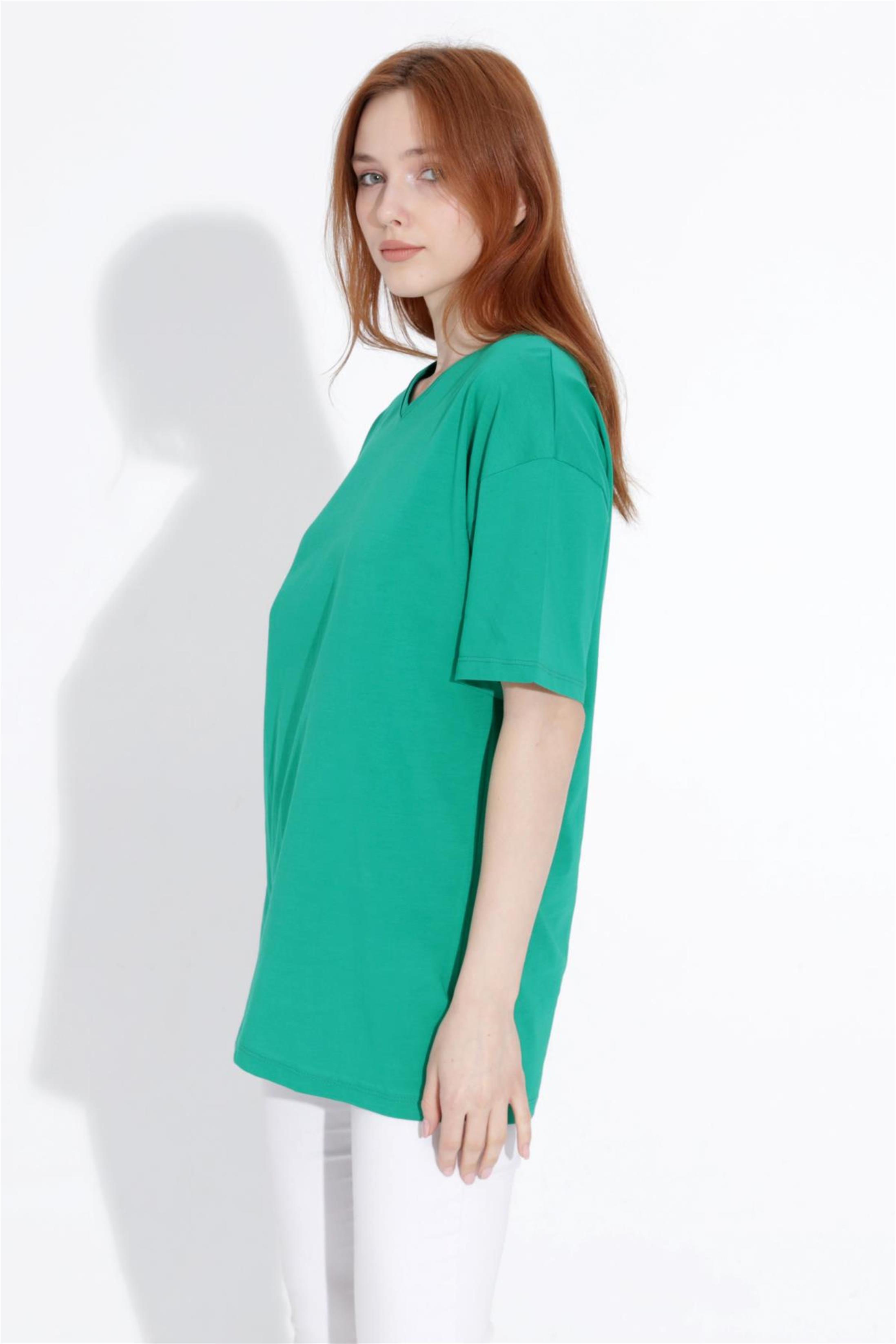 Kadın V Yaka Boyfriend Basic T-Shirt