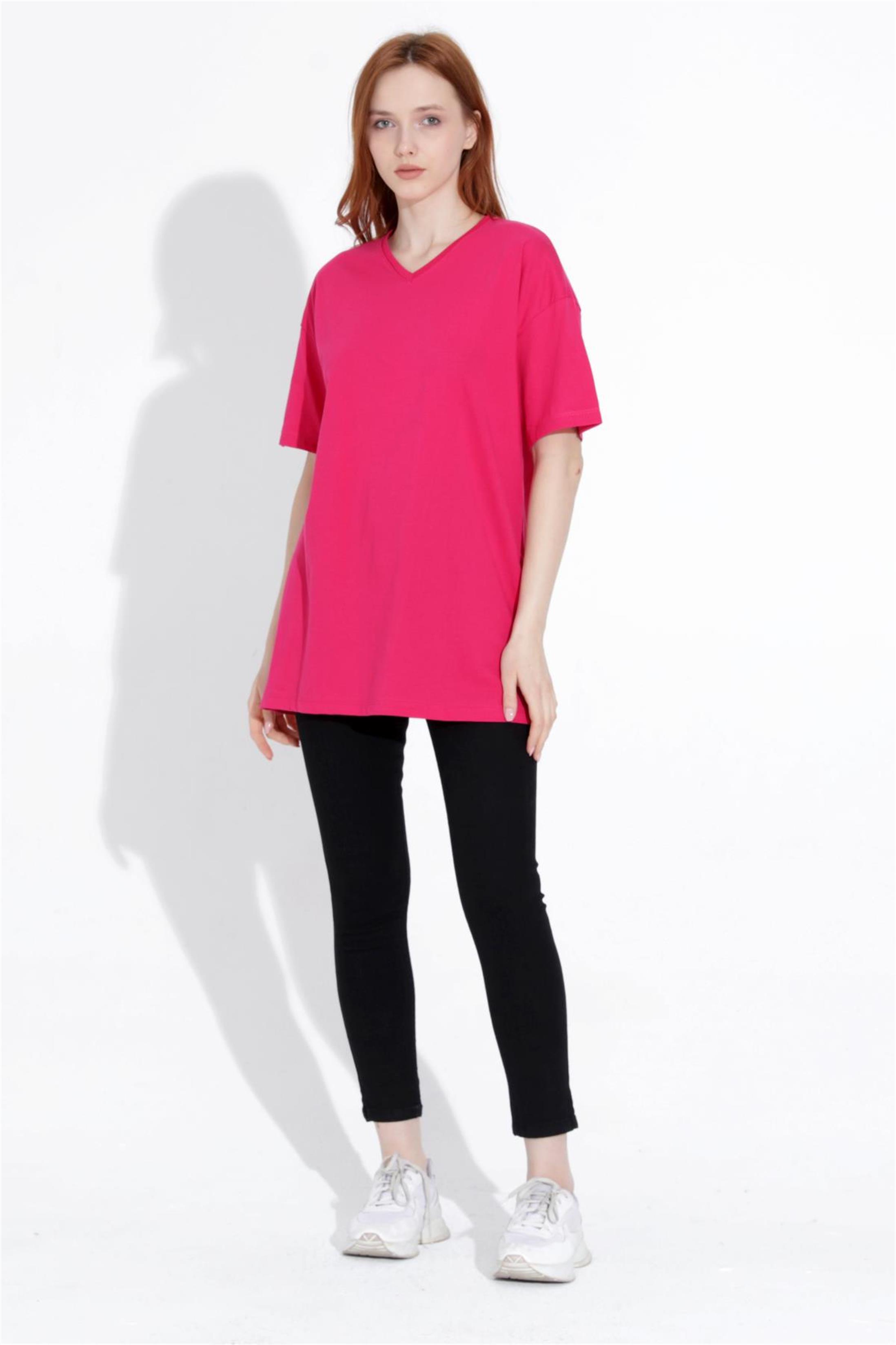 Kadın V Yaka Boyfriend Basic T-Shirt