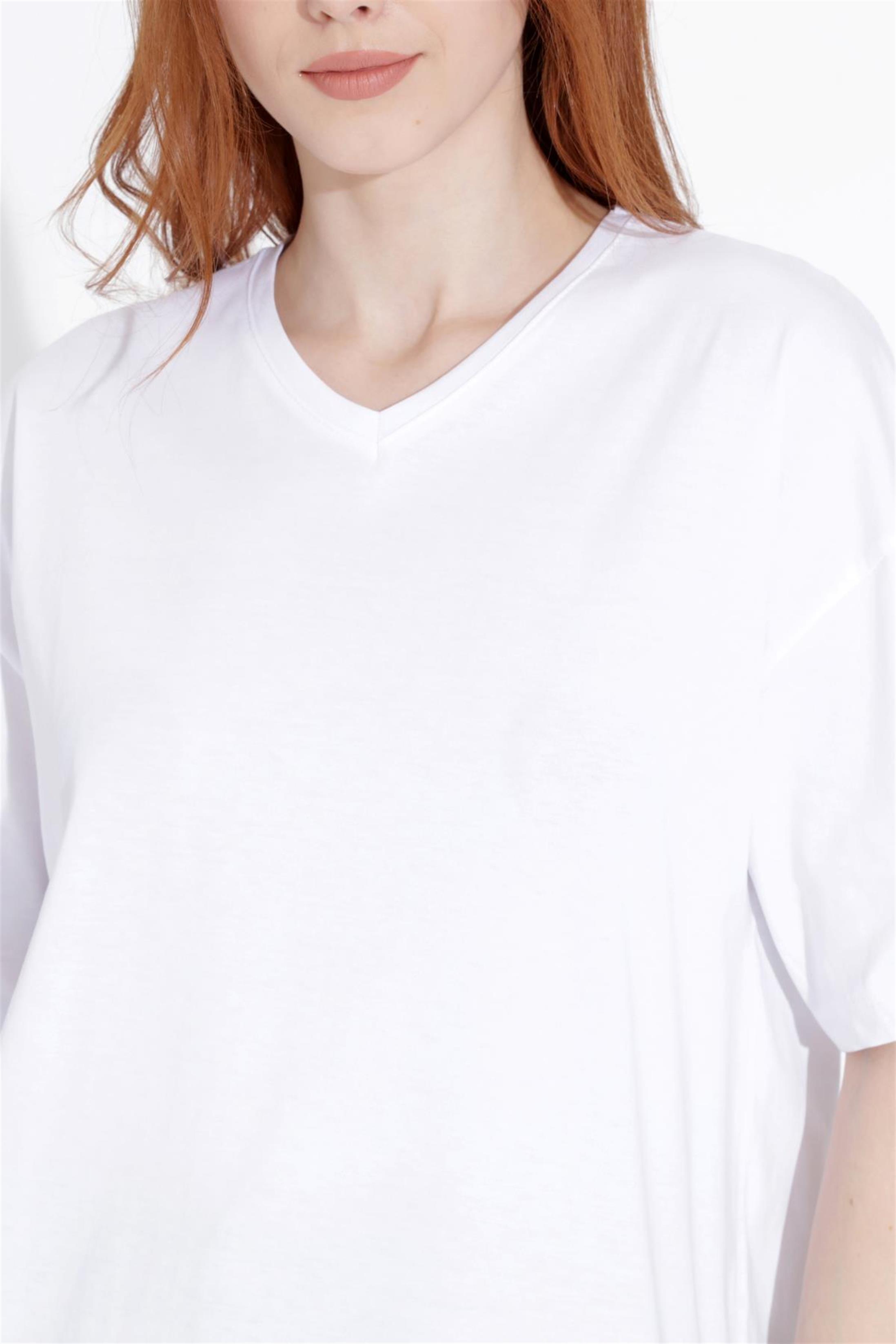 Kadın V Yaka Boyfriend Basic T-Shirt