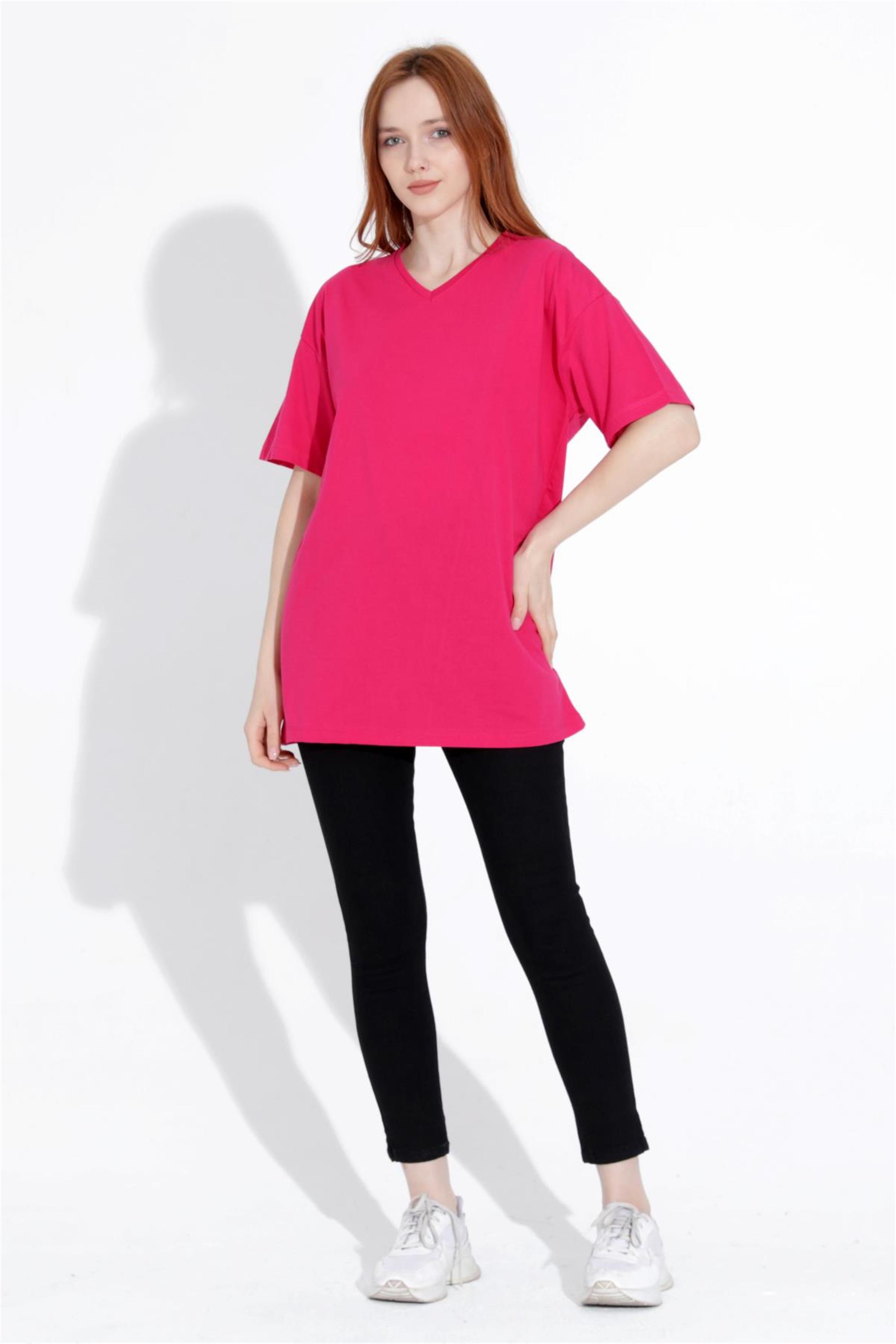 Kadın V Yaka Boyfriend Basic T-Shirt