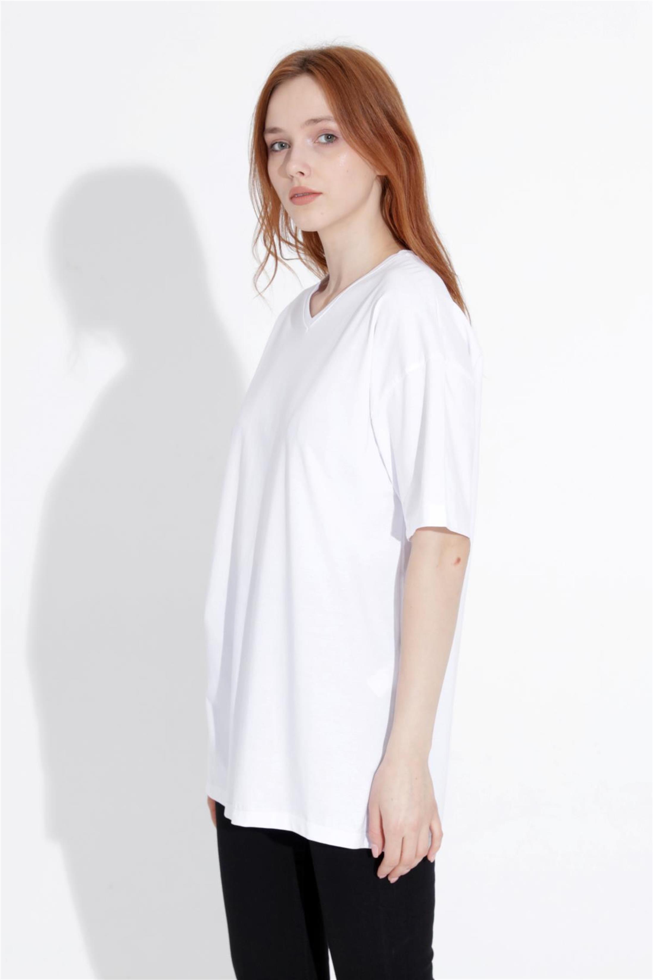 Kadın V Yaka Boyfriend Basic T-Shirt