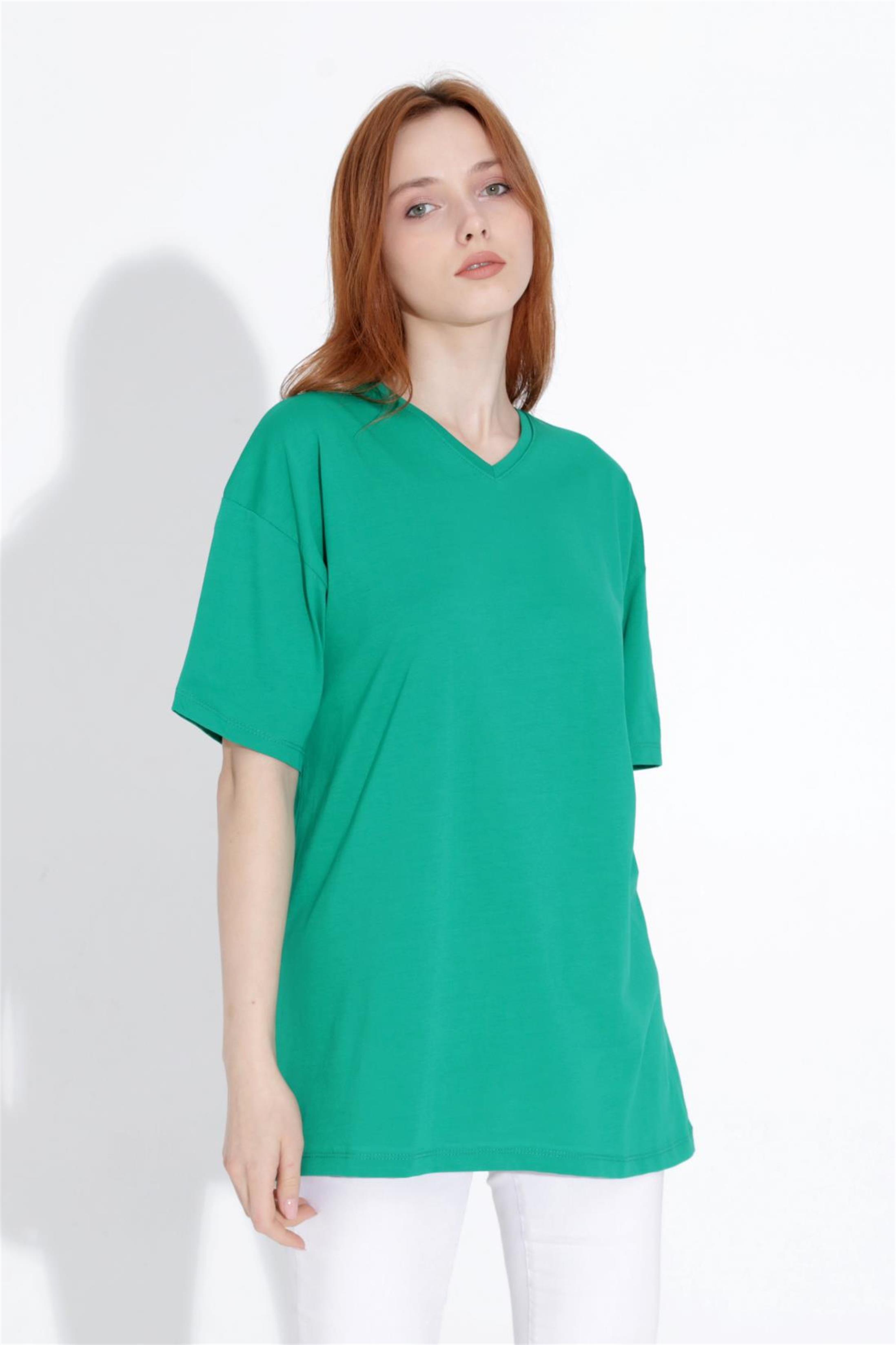 Kadın V Yaka Boyfriend Basic T-Shirt