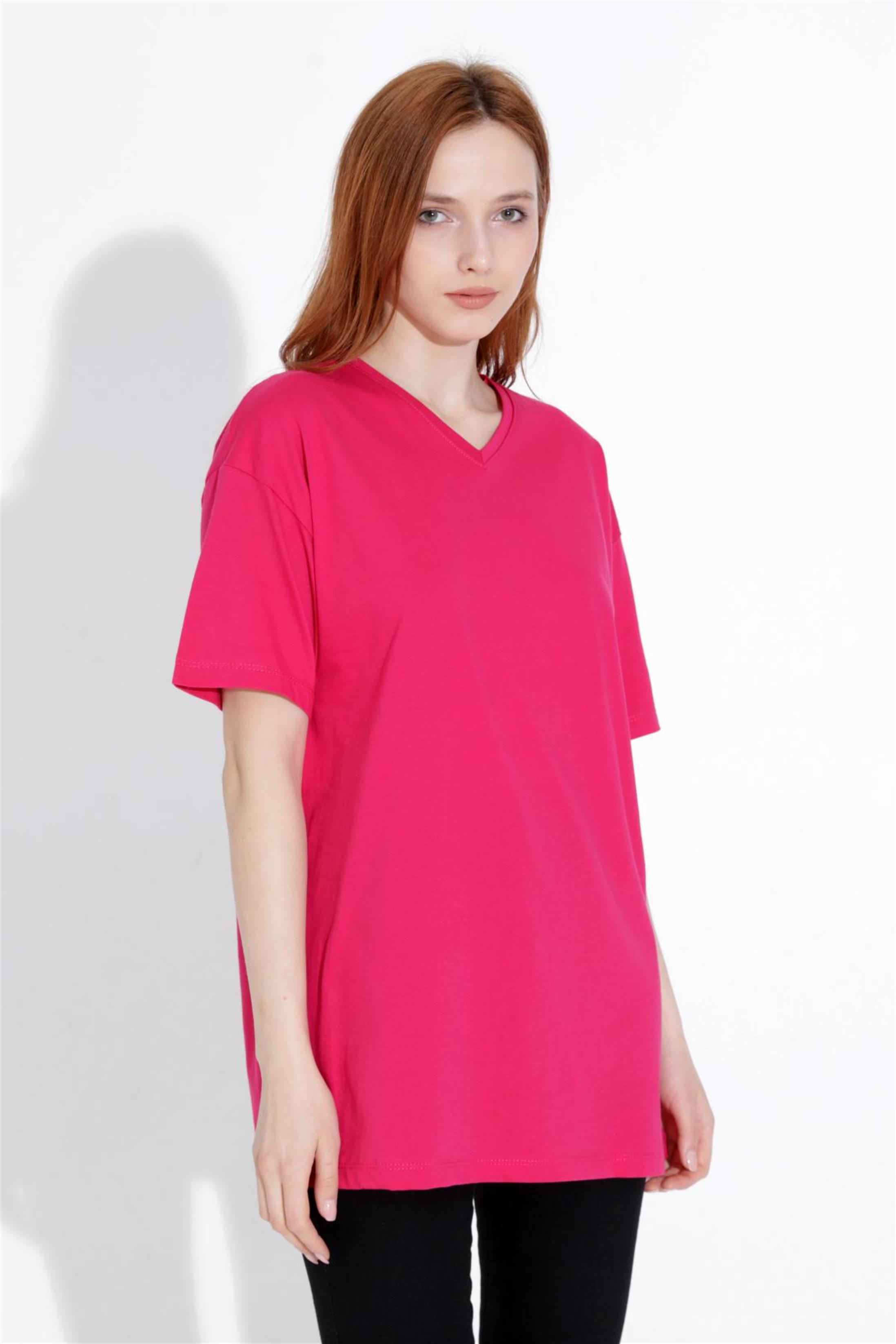 Kadın V Yaka Boyfriend Basic T-Shirt