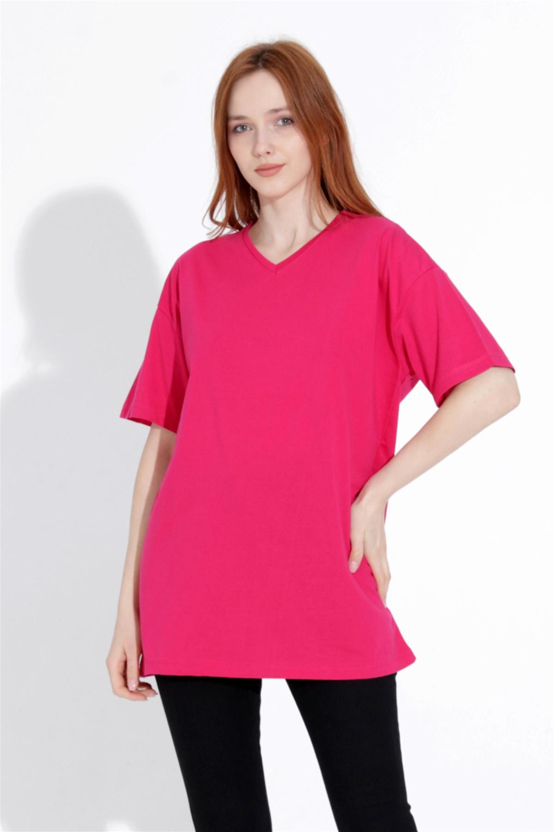 Kadın V Yaka Boyfriend Basic T-Shirt