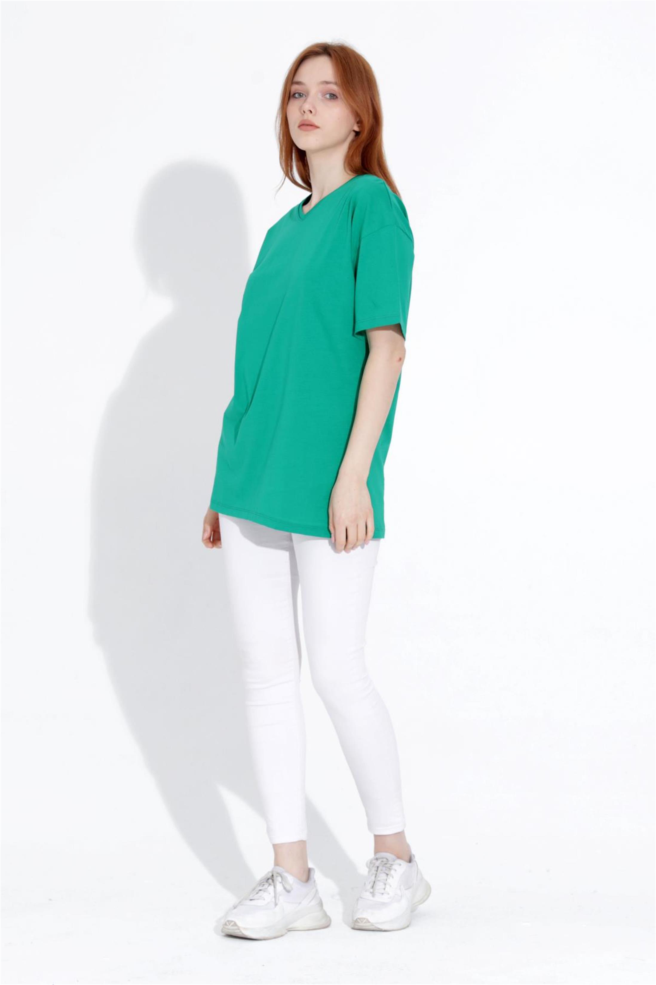 Kadın V Yaka Boyfriend Basic T-Shirt