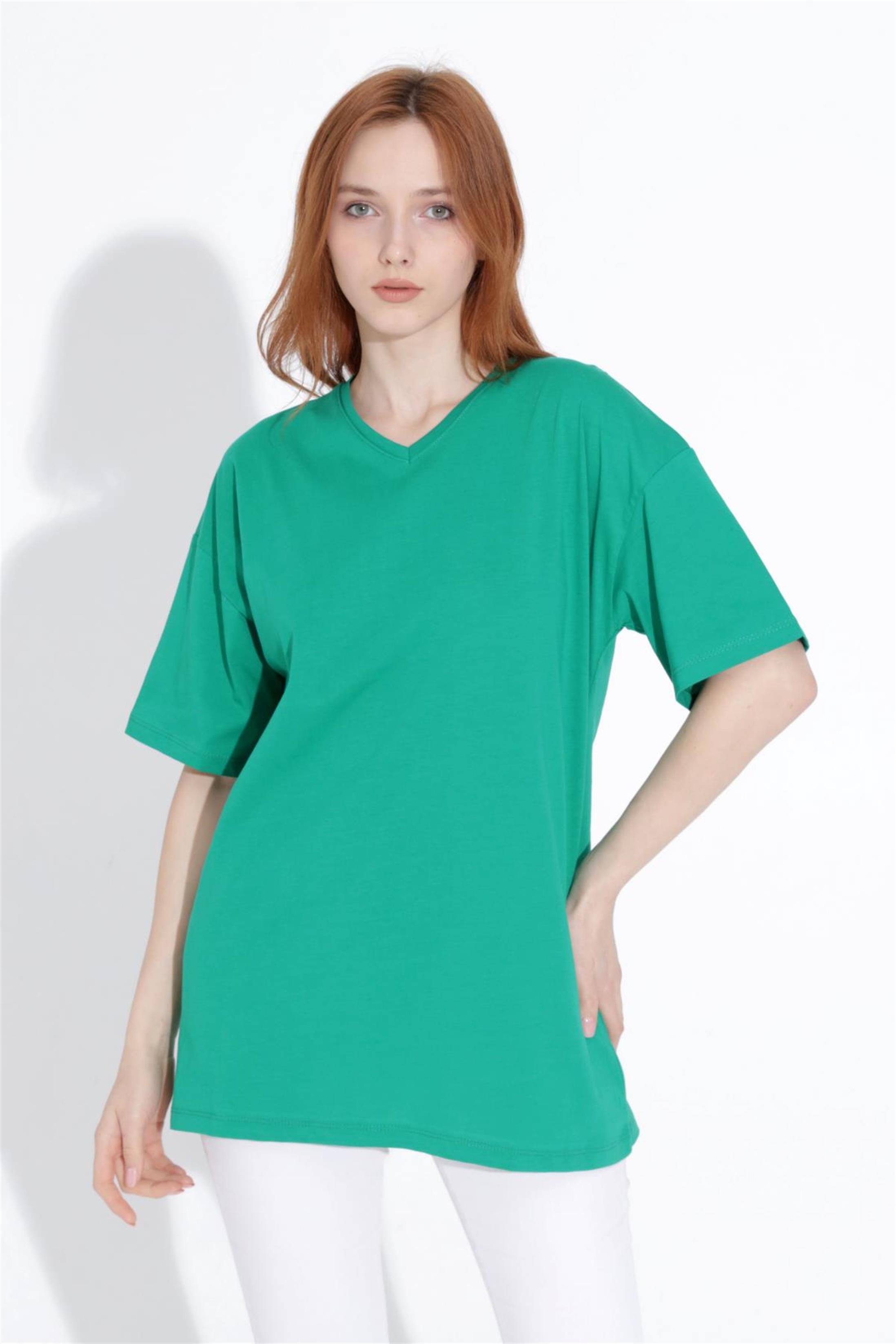 Kadın V Yaka Boyfriend Basic T-Shirt