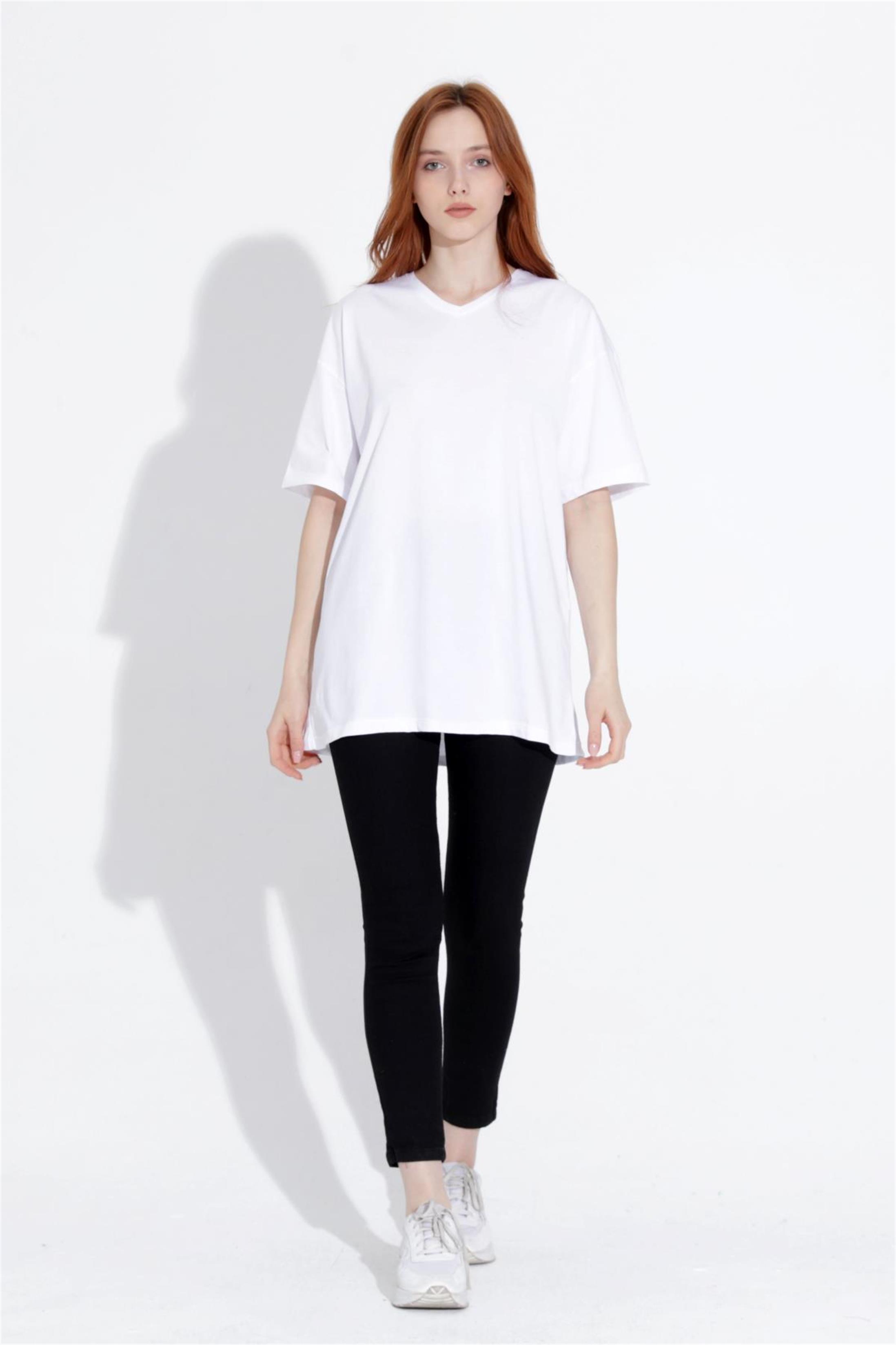 Kadın V Yaka Boyfriend Basic T-Shirt