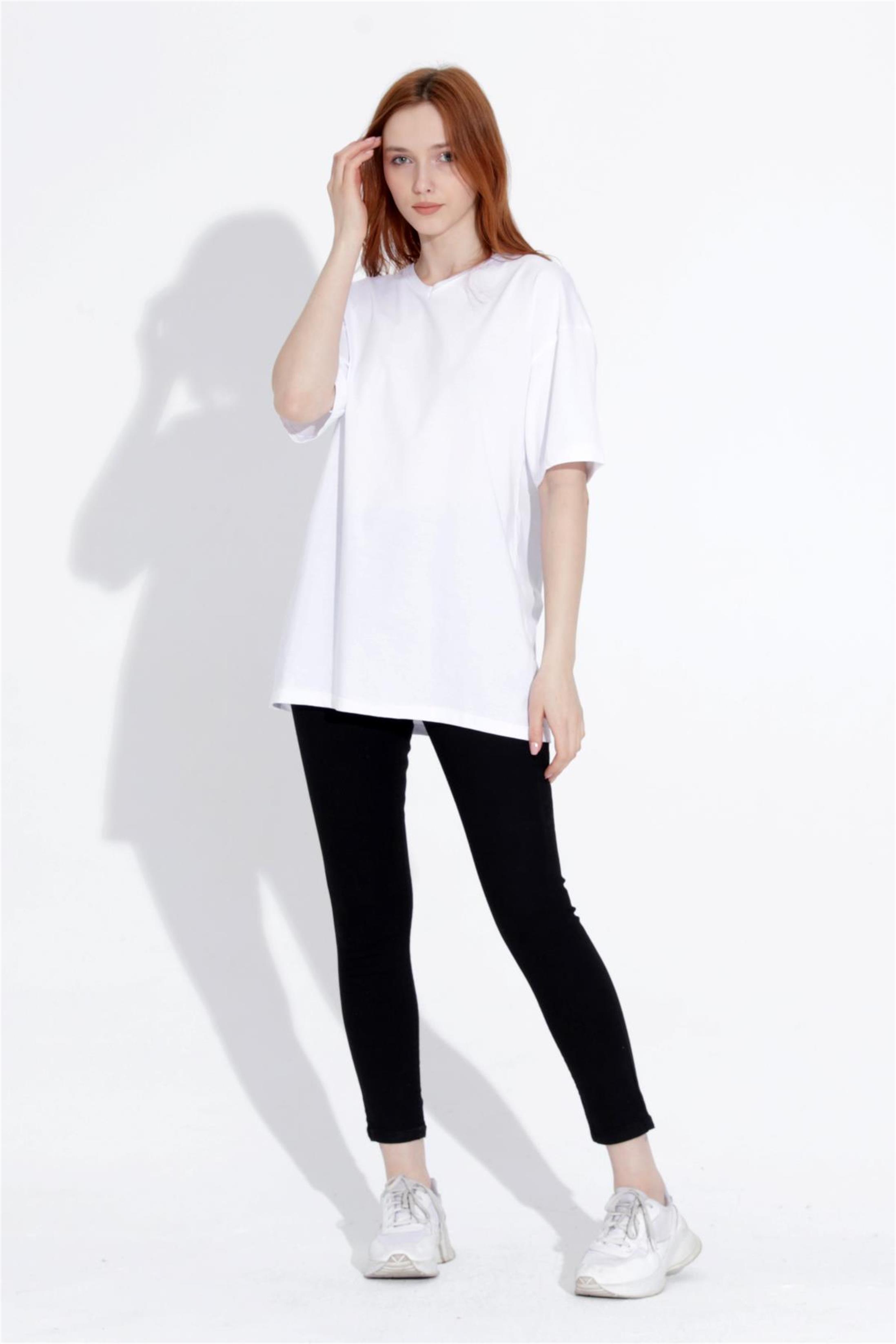 Kadın V Yaka Boyfriend Basic T-Shirt