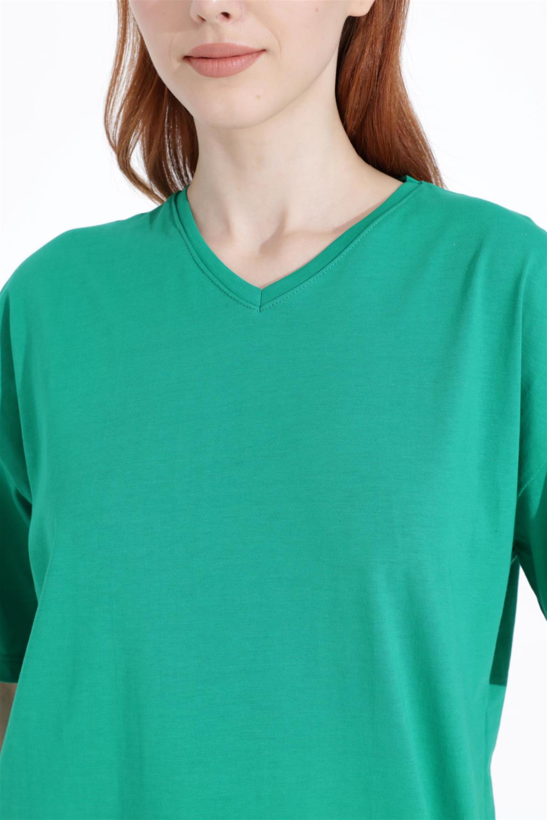 Kadın V Yaka Boyfriend Basic T-Shirt