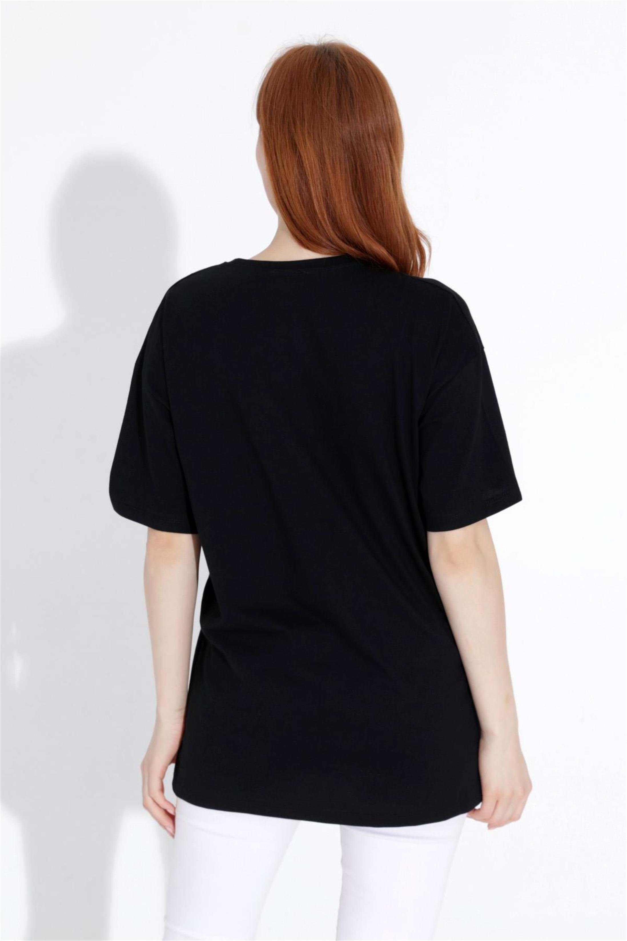 Kadın V Yaka Boyfriend Basic T-Shirt