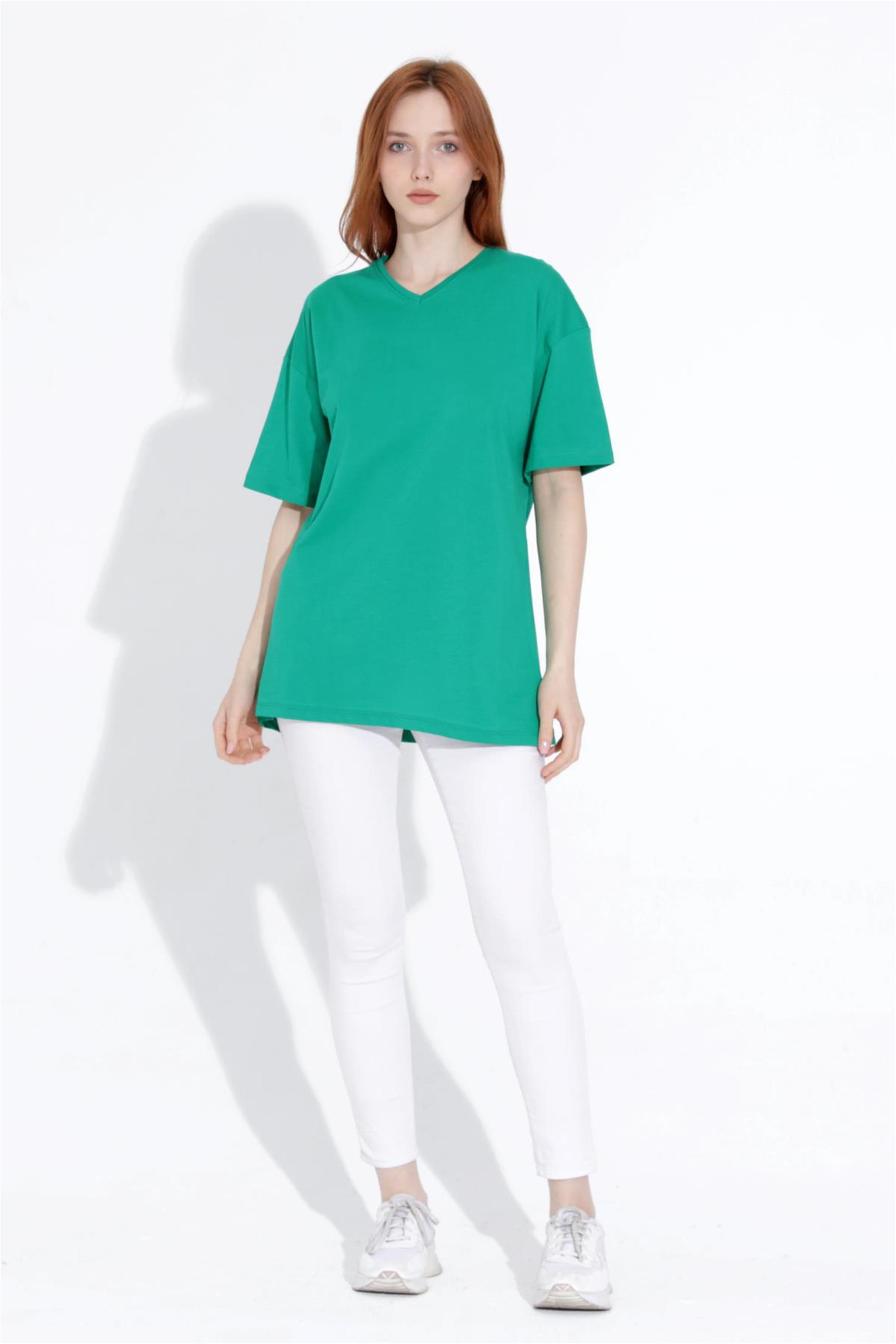 Kadın V Yaka Boyfriend Basic T-Shirt