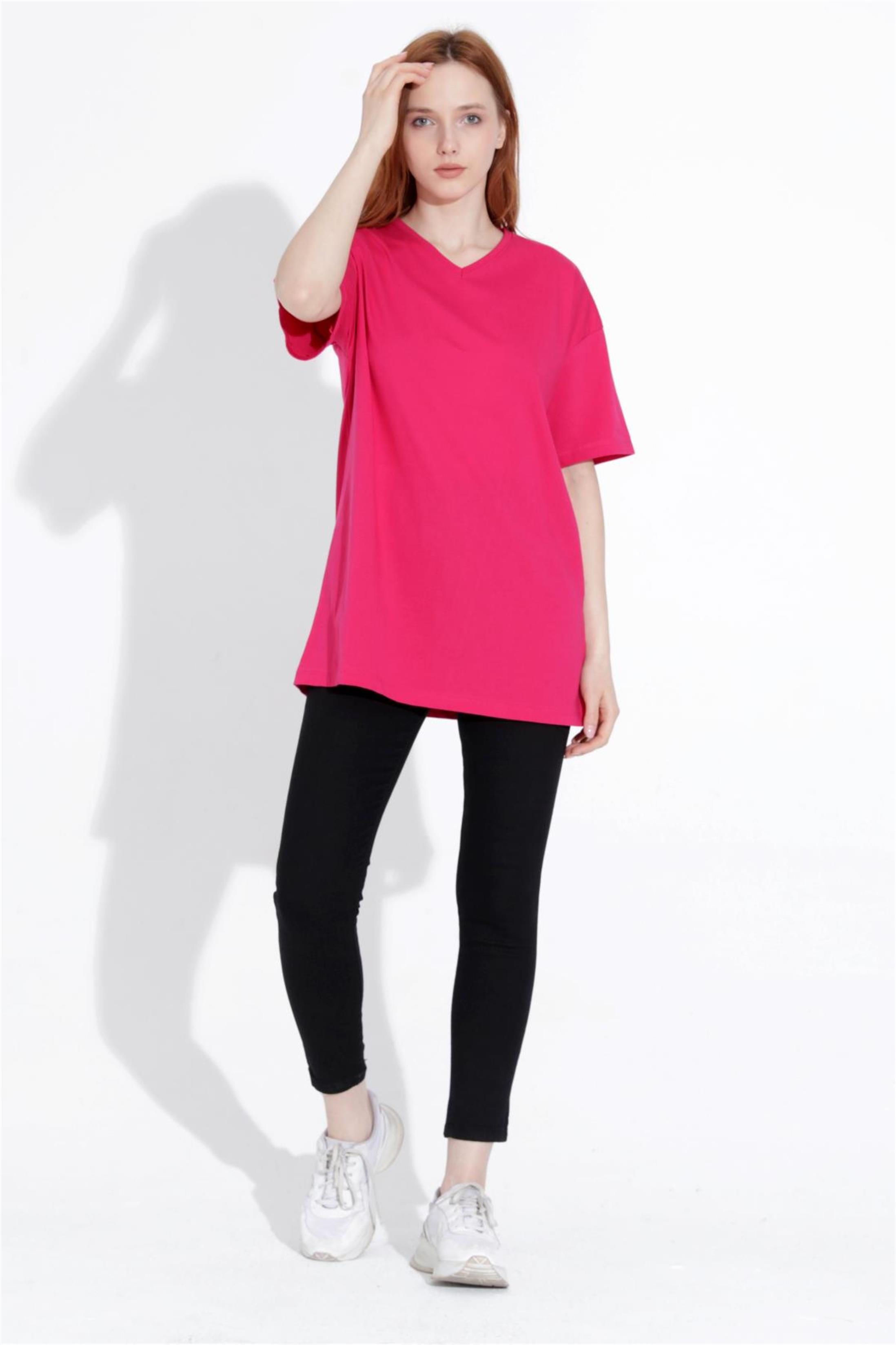 Kadın V Yaka Boyfriend Basic T-Shirt