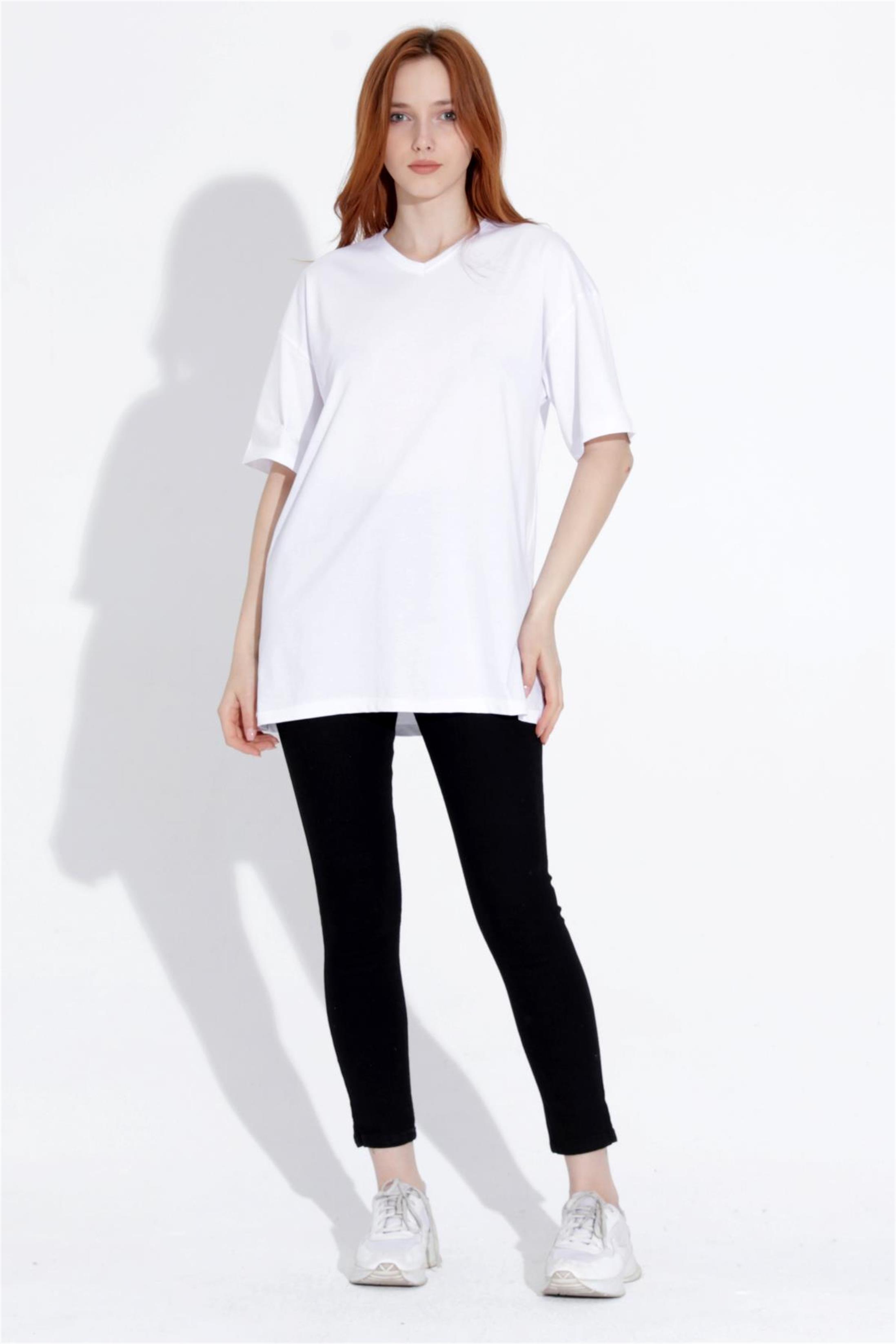 Kadın V Yaka Boyfriend Basic T-Shirt