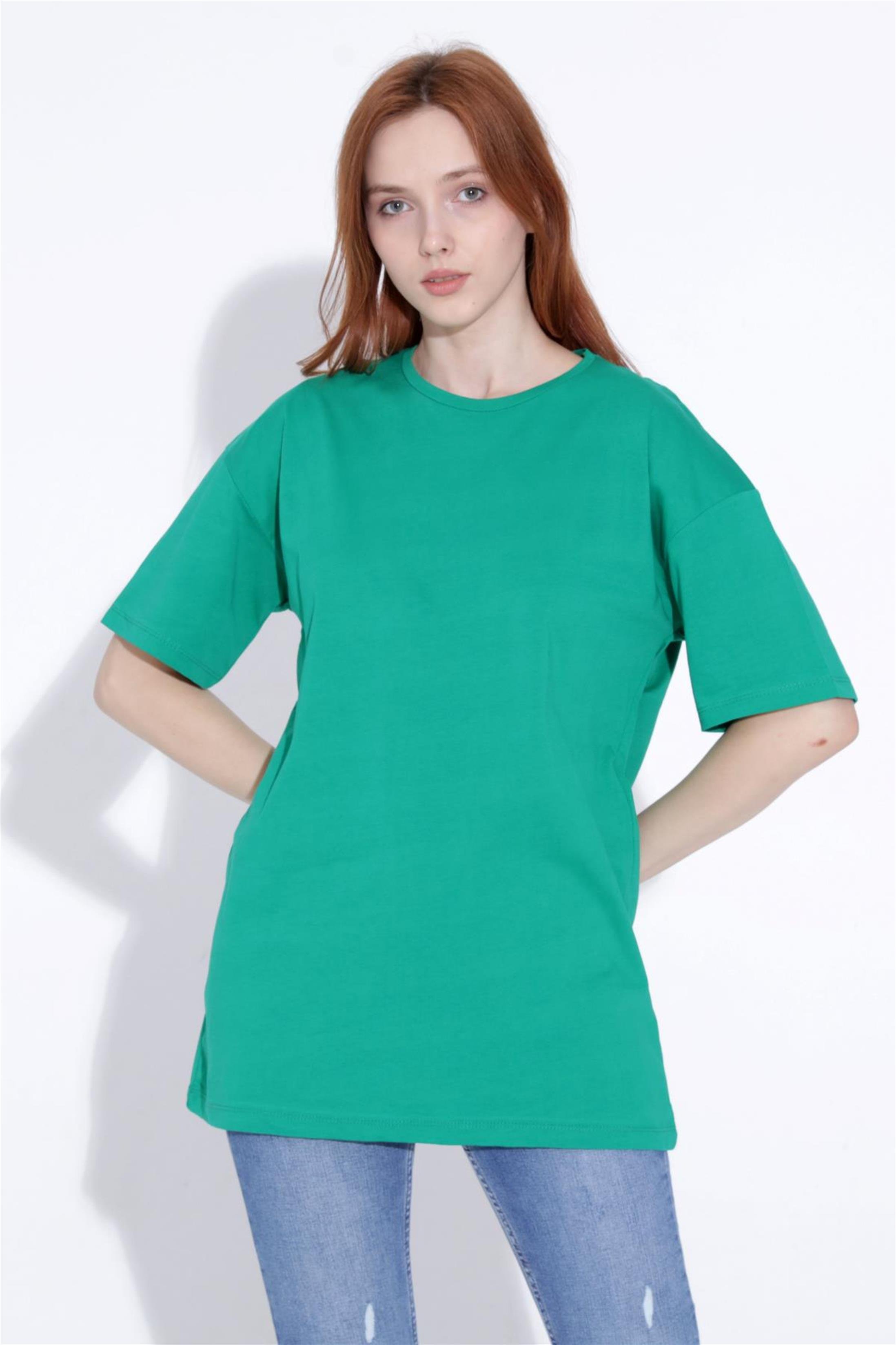 Kadın Bisiklet Yaka Basic Salaş T-Shirt