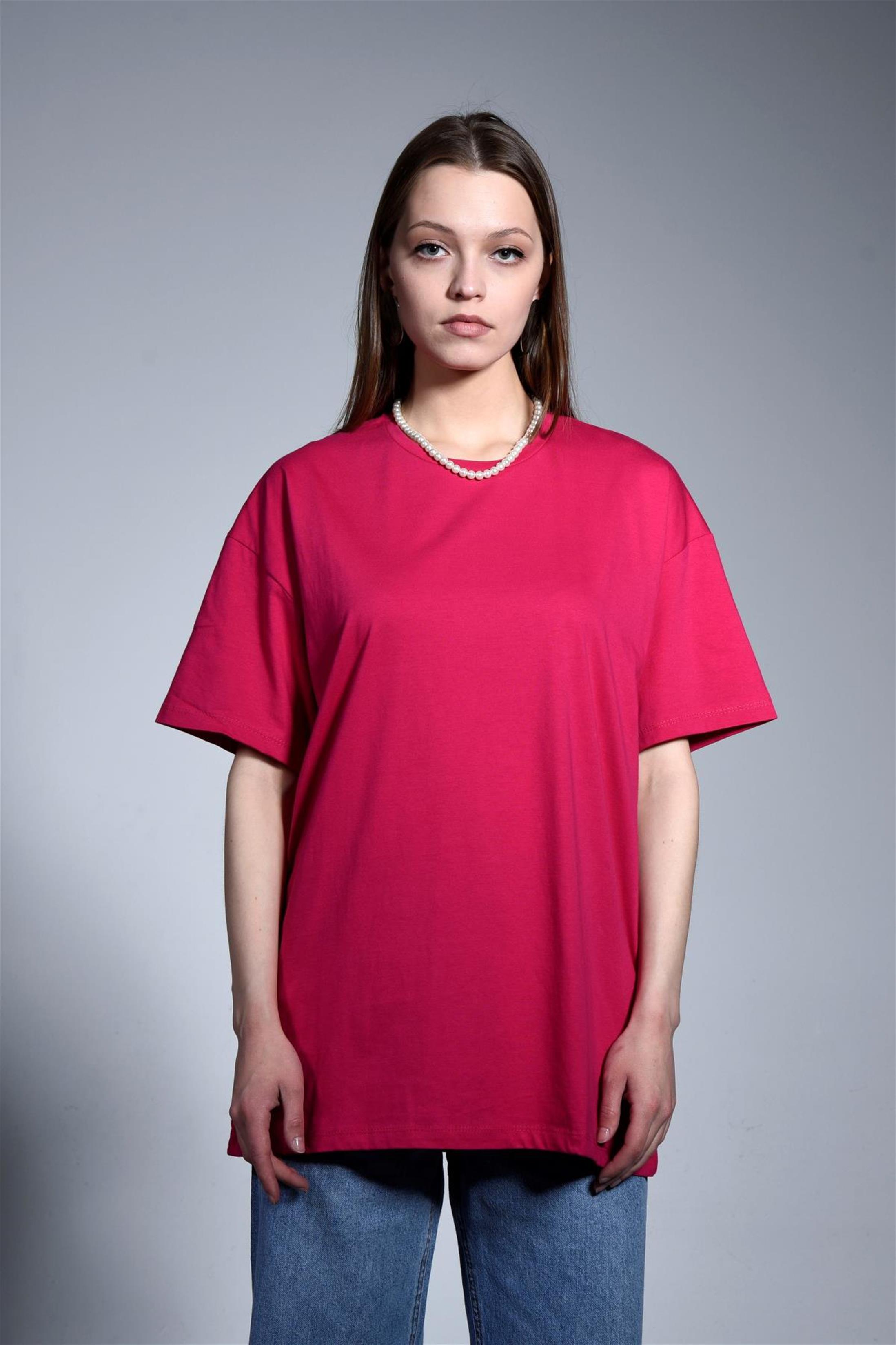 Kadın Bisiklet Yaka Basic Salaş T-Shirt