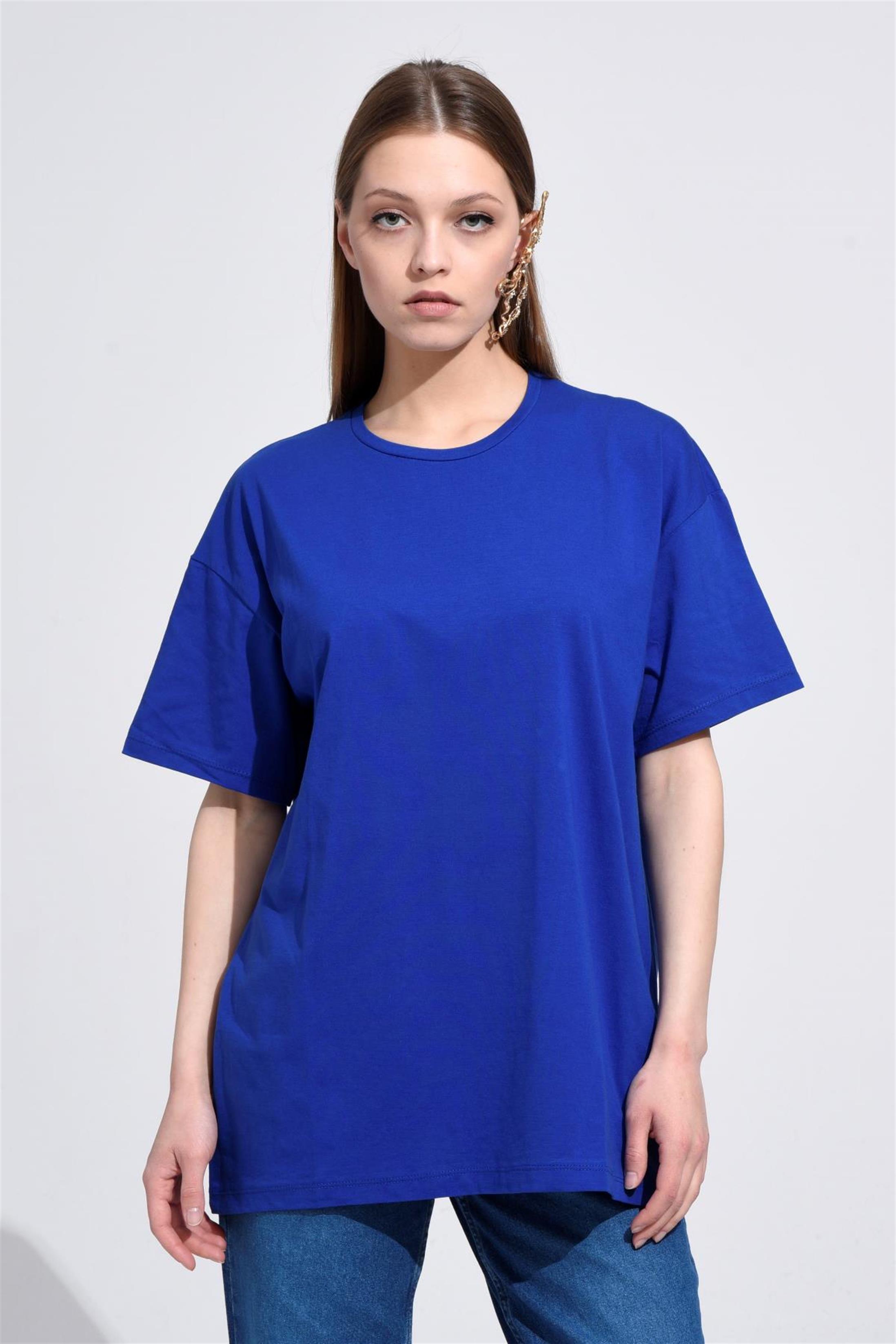 Kadın Bisiklet Yaka Basic Salaş T-Shirt