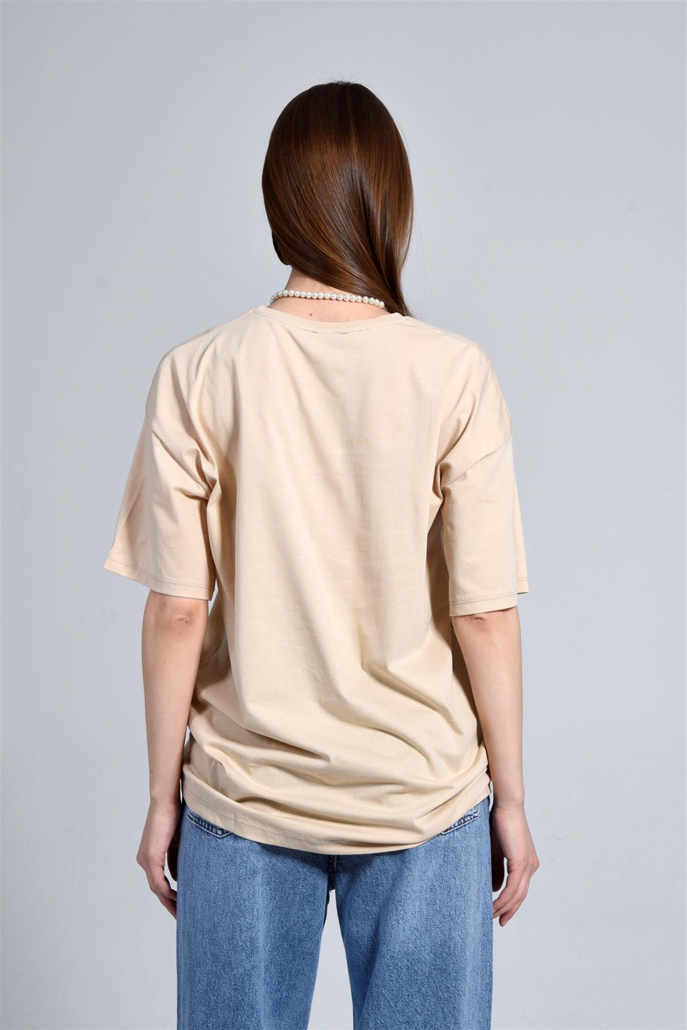 Kadın Bisiklet Yaka Basic Salaş T-Shirt