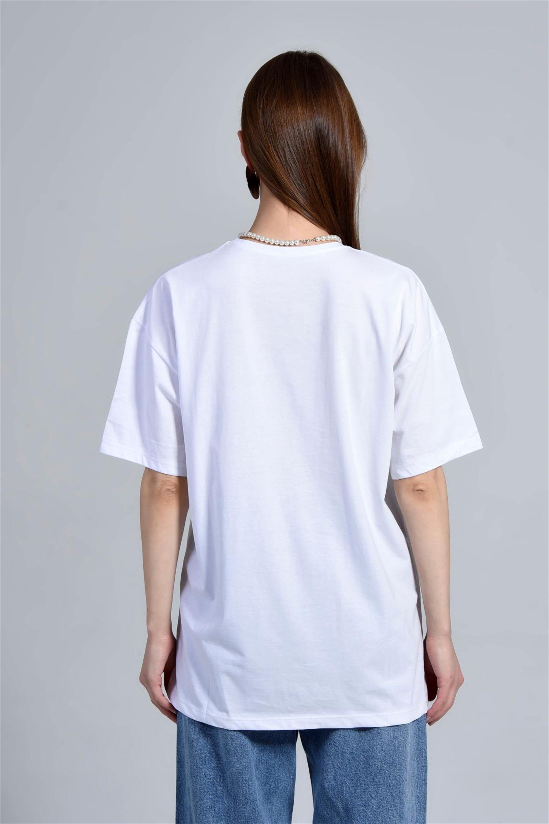 Kadın Bisiklet Yaka Basic Salaş T-Shirt