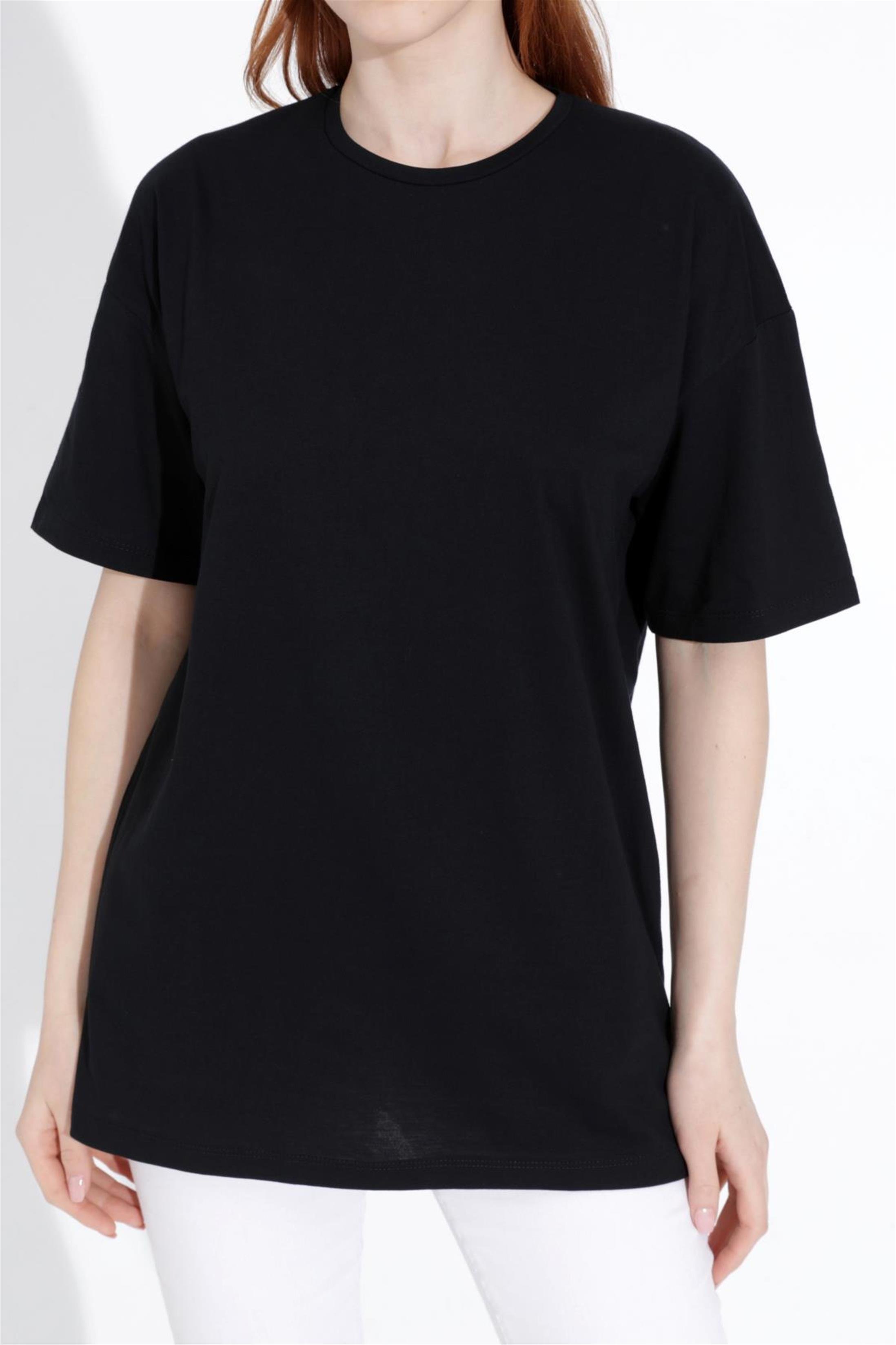 Kadın Bisiklet Yaka Basic Salaş T-Shirt