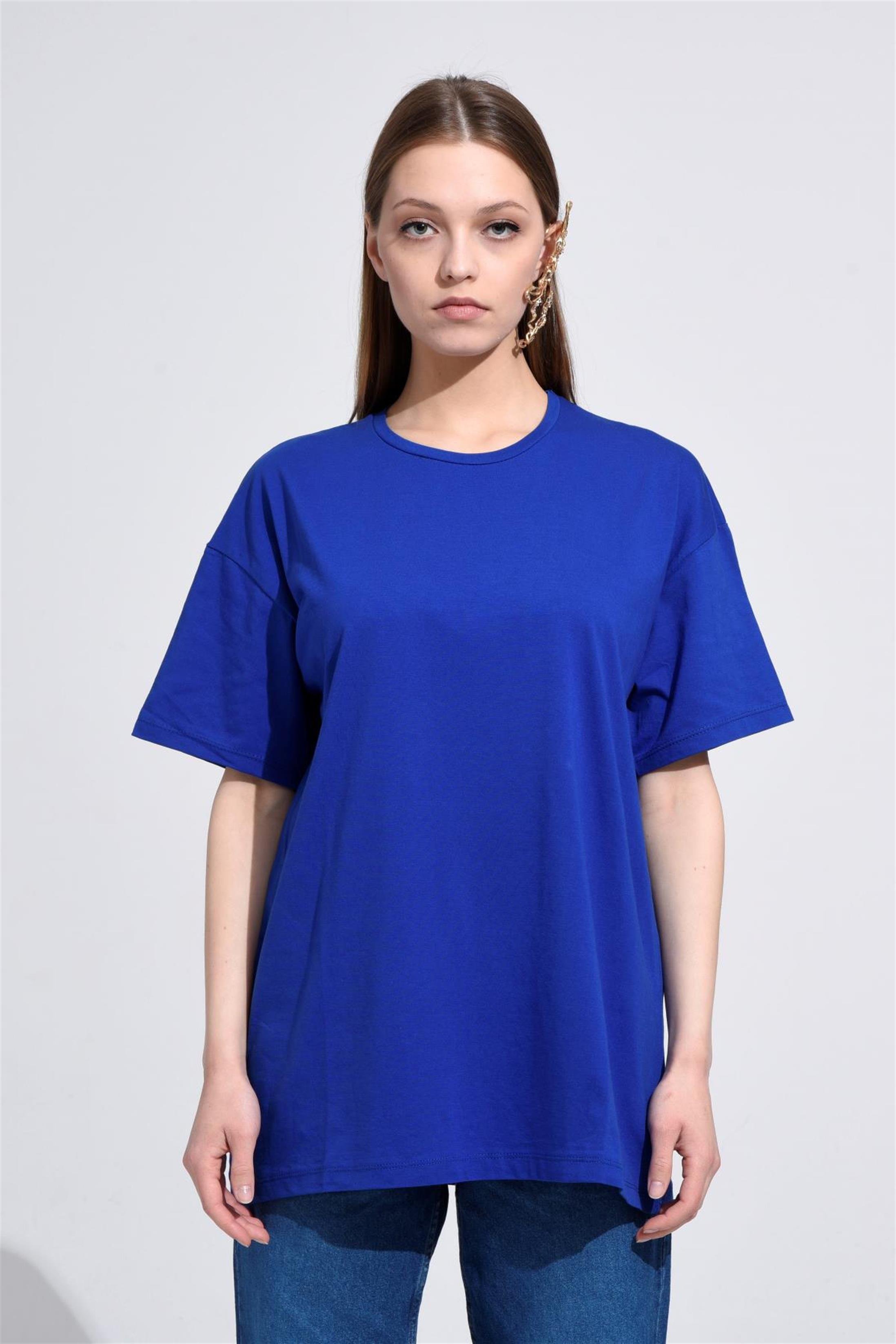 Kadın Bisiklet Yaka Basic Salaş T-Shirt