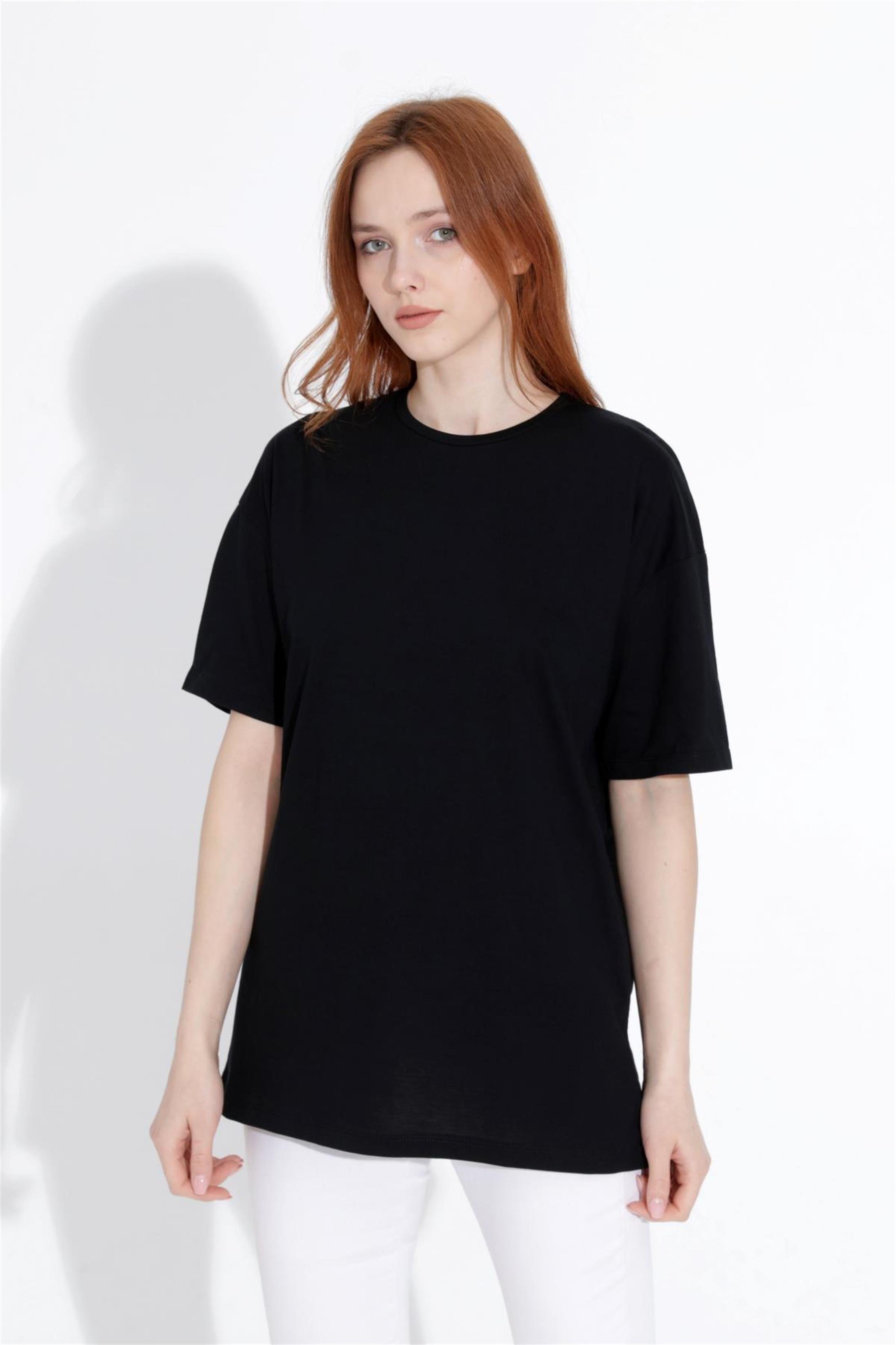 Kadın Bisiklet Yaka Basic Salaş T-Shirt