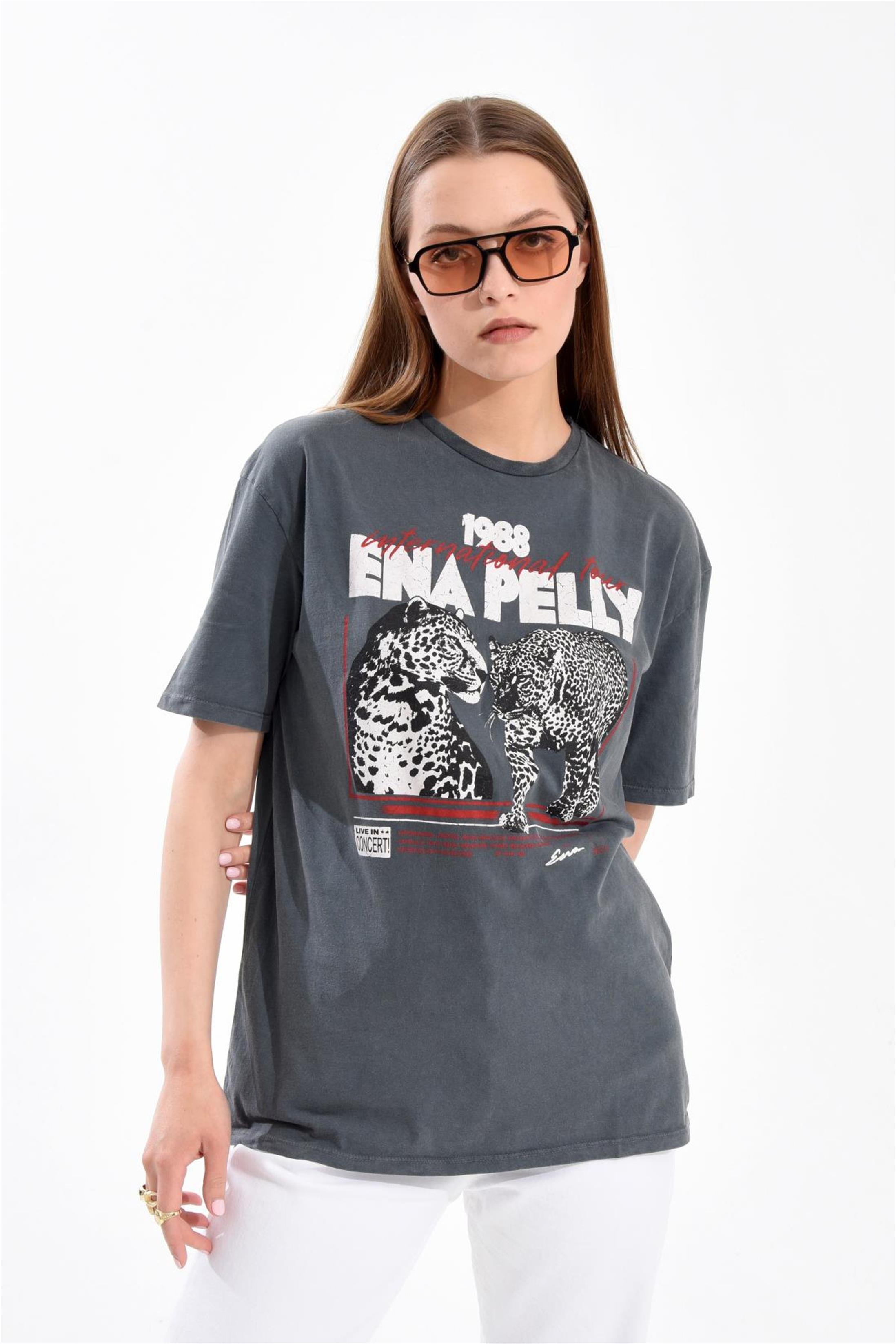 Ena Pelly Baskılı Antrasit T-Shirt