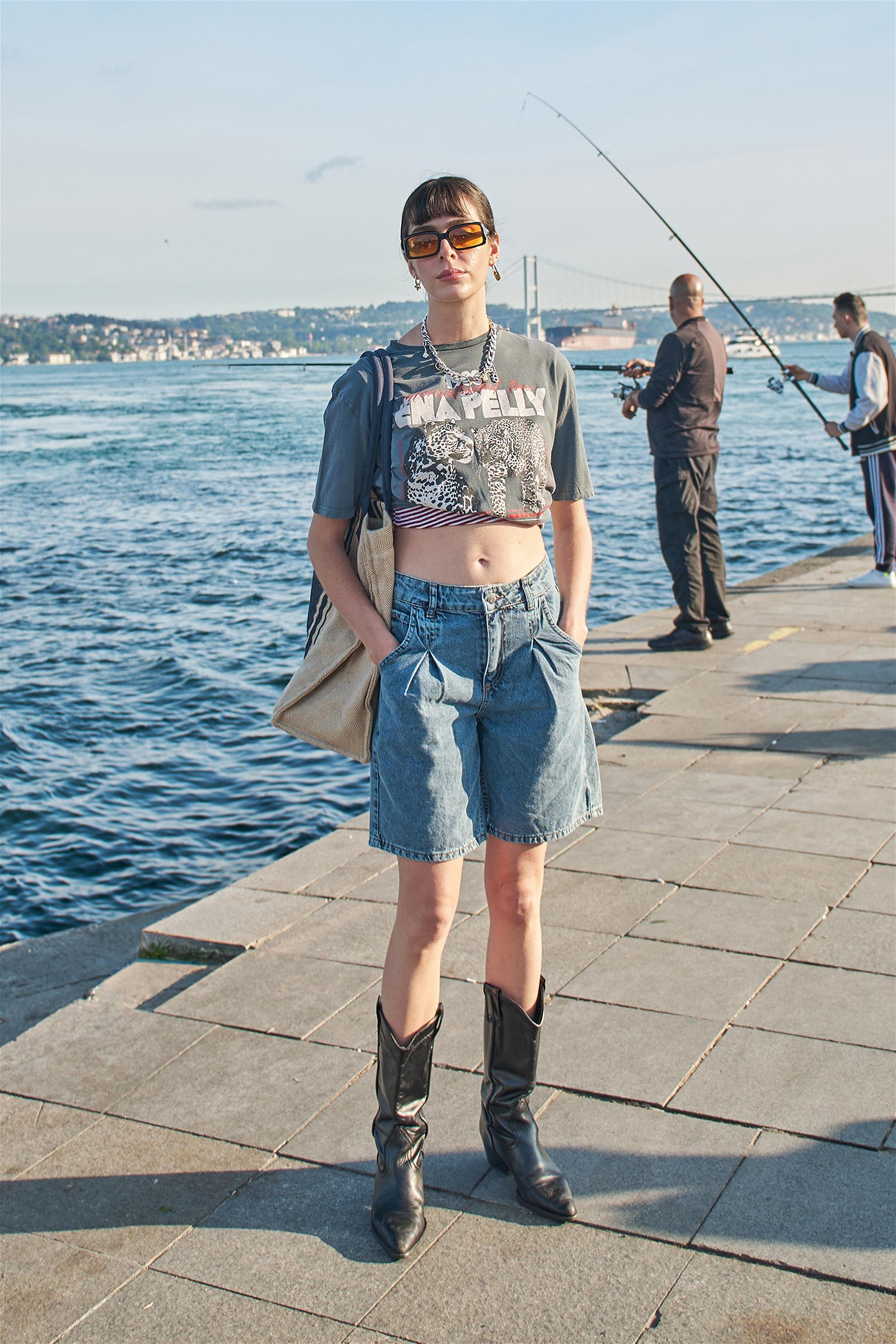 Ena Pelly Baskılı Antrasit T-Shirt