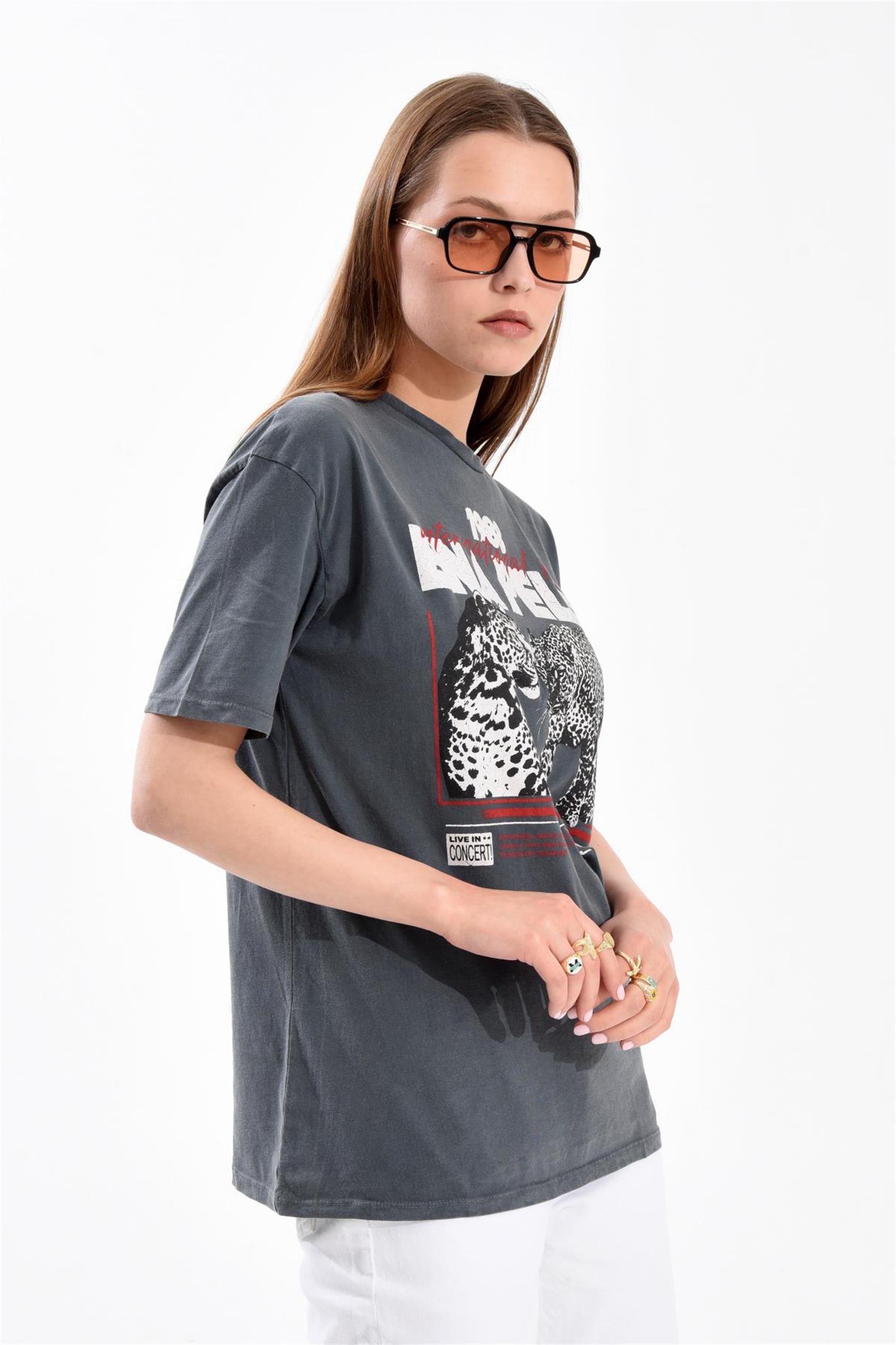 Ena Pelly Baskılı Antrasit T-Shirt
