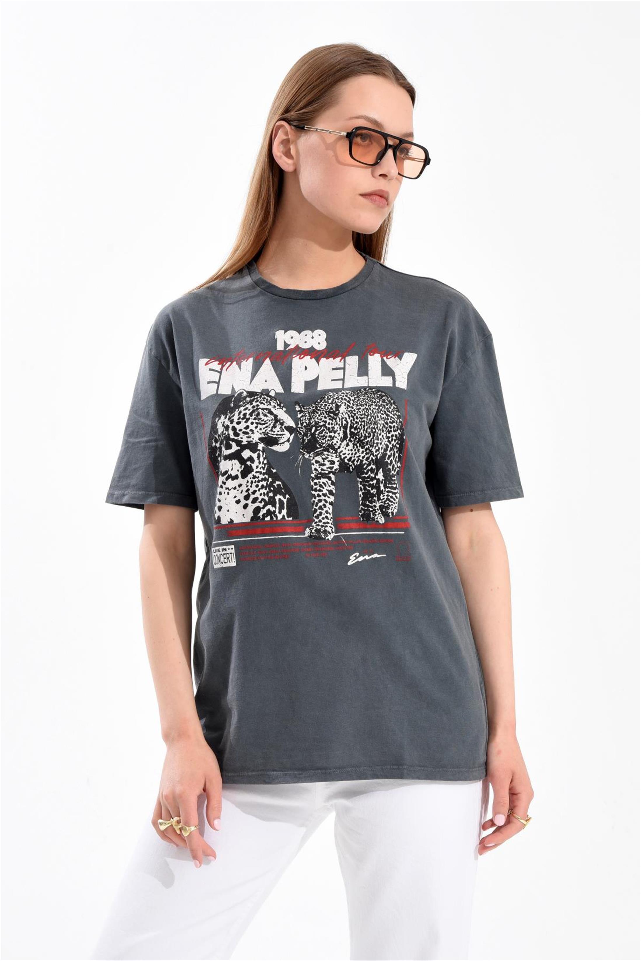 Ena Pelly Baskılı Antrasit T-Shirt