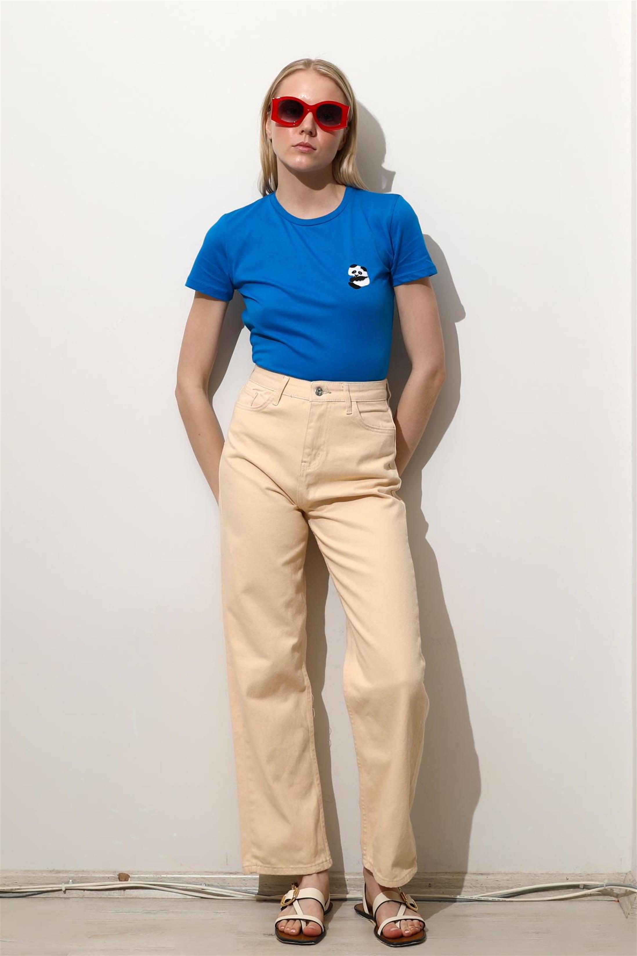 Kadın Panda Nakışlı Crop T-Shirt