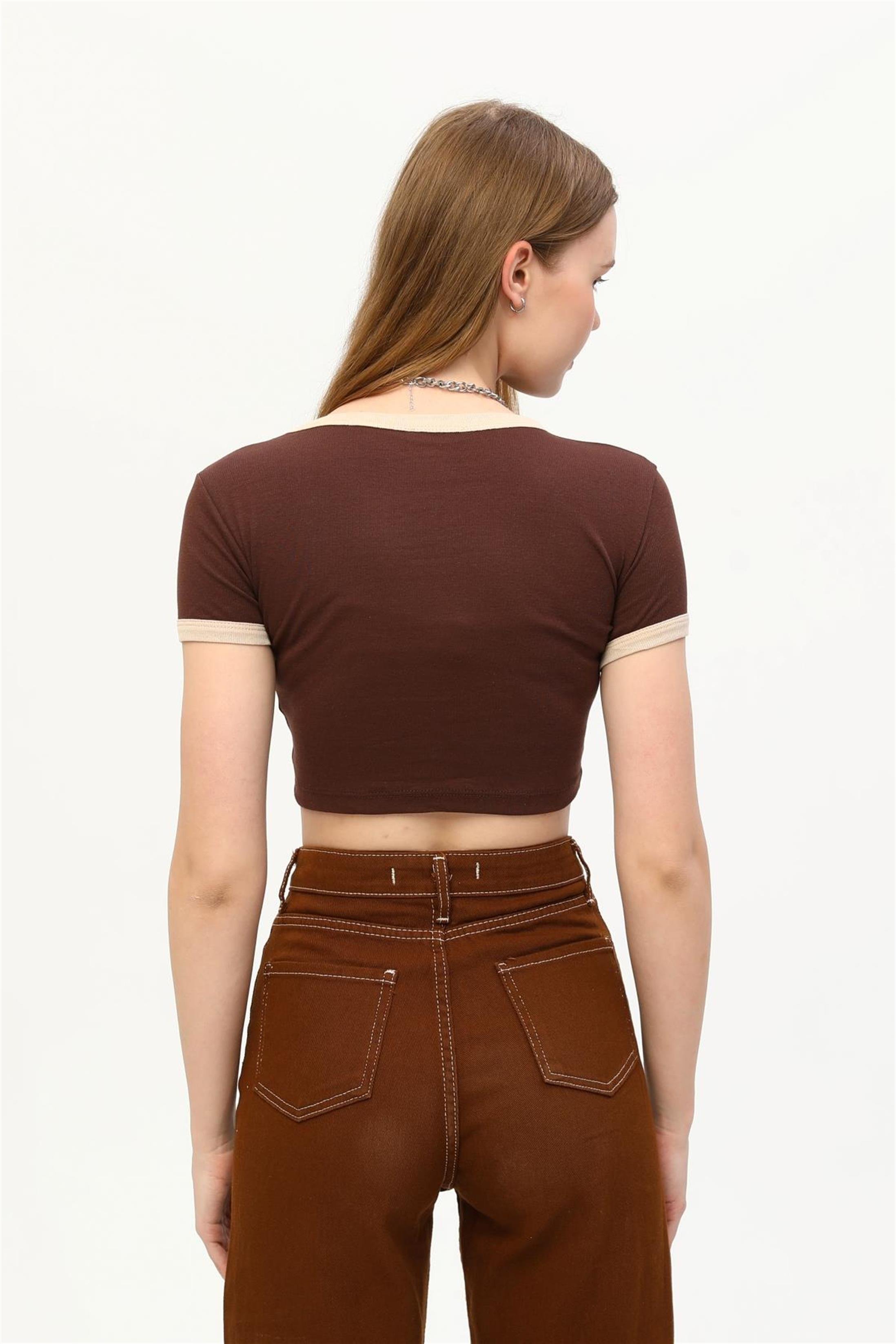 Kadın London Baskılı Crop T-Shirt