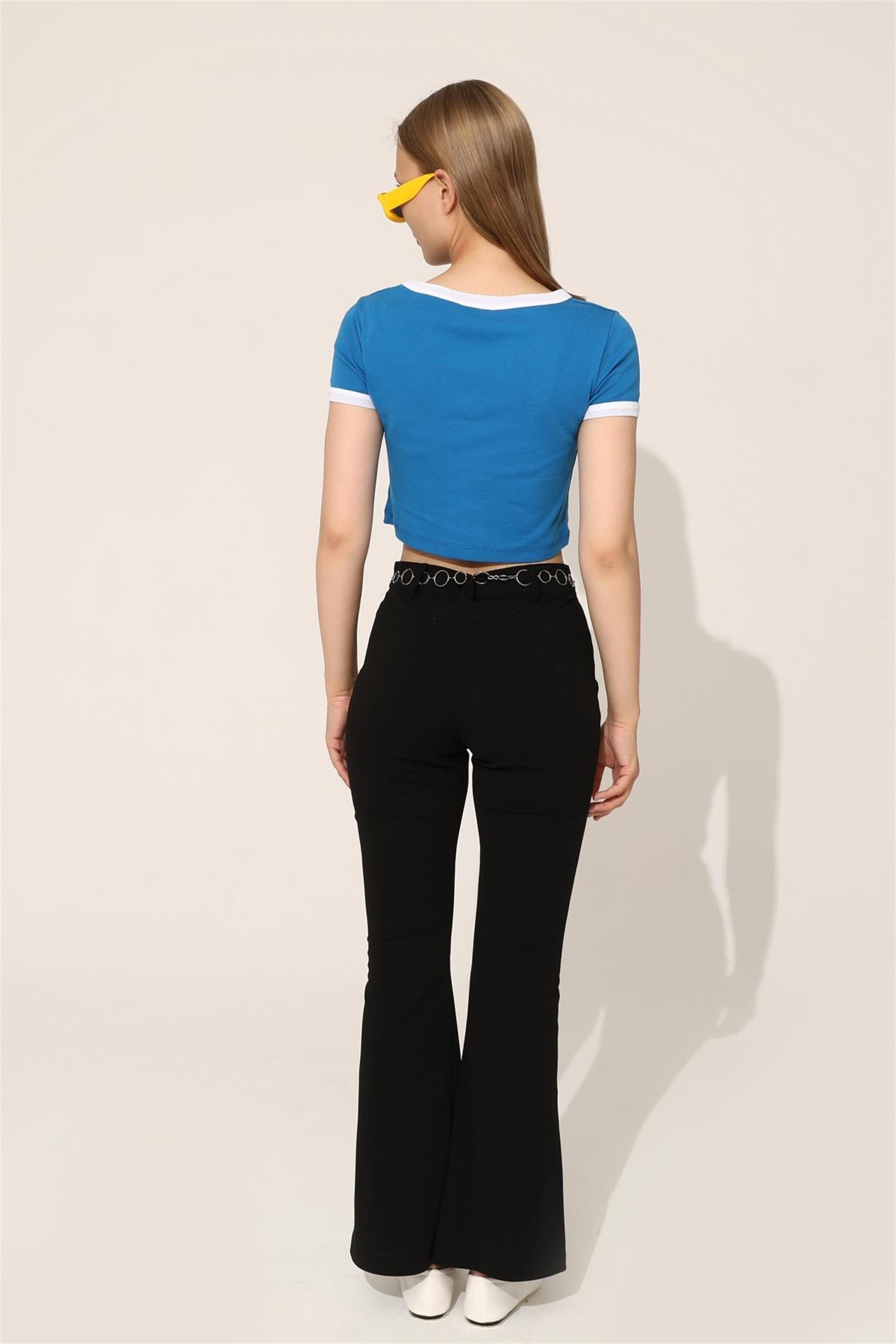 Kadın London Baskılı Crop T-Shirt