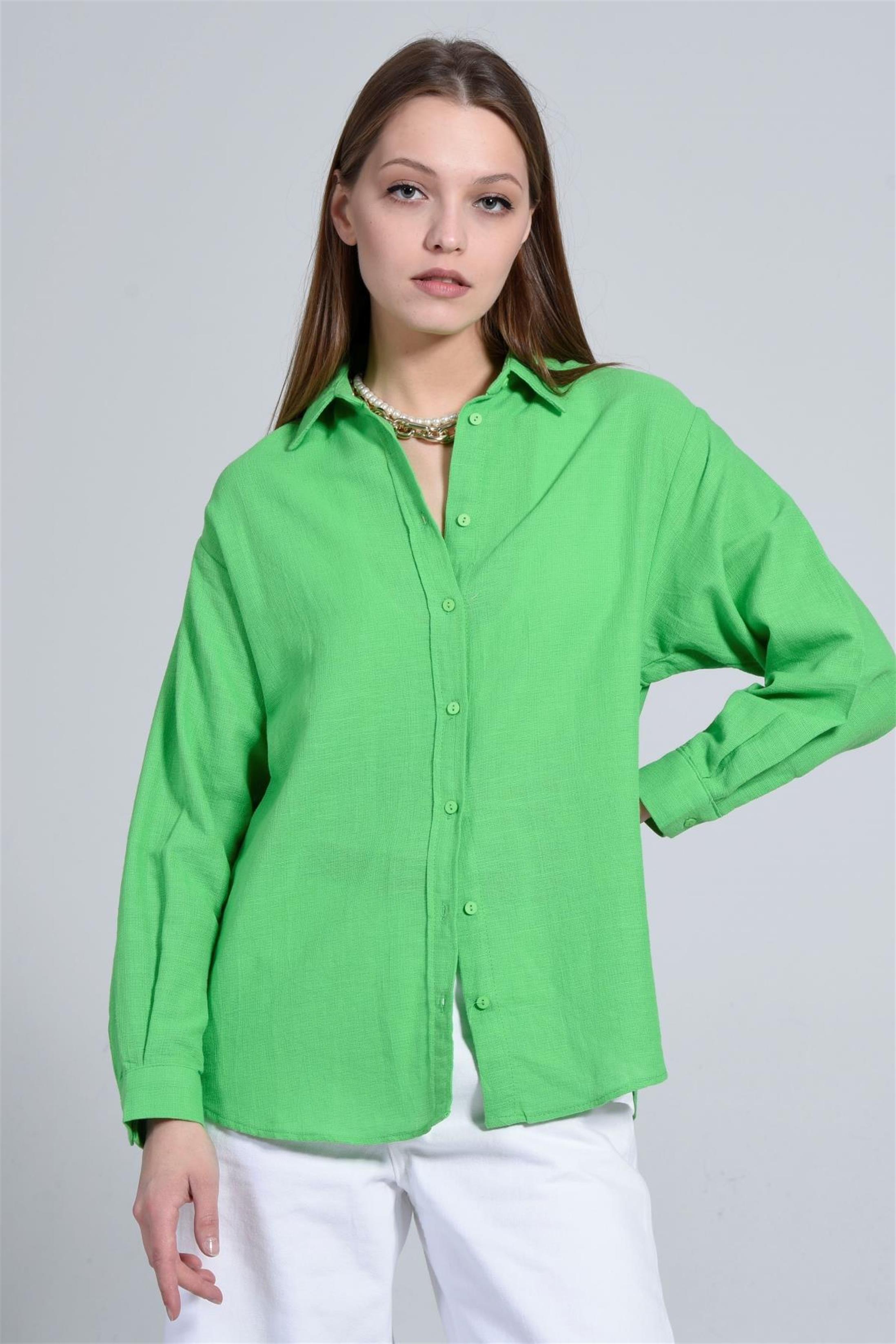 Kadın Oversize Uzun Keten Gömlek