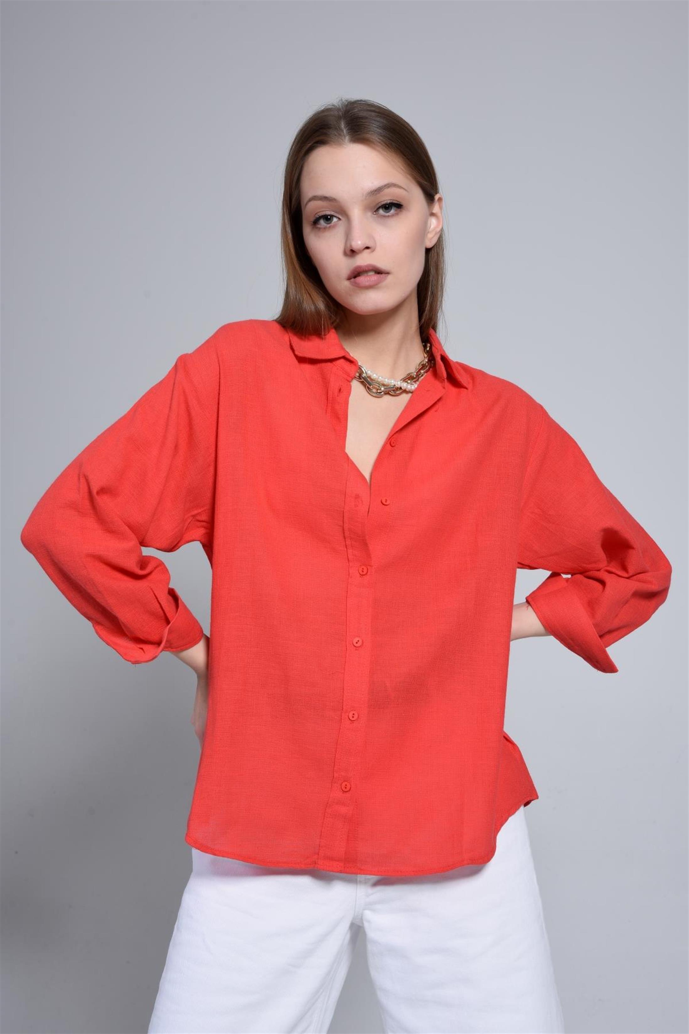 Kadın Oversize Uzun Keten Gömlek