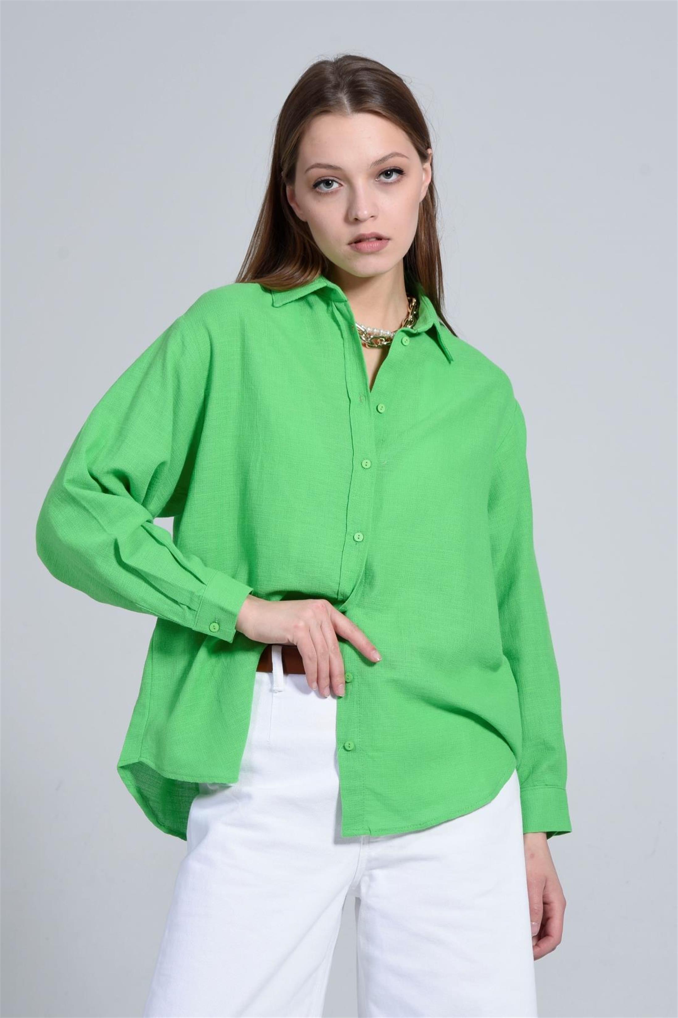 Kadın Oversize Uzun Keten Gömlek