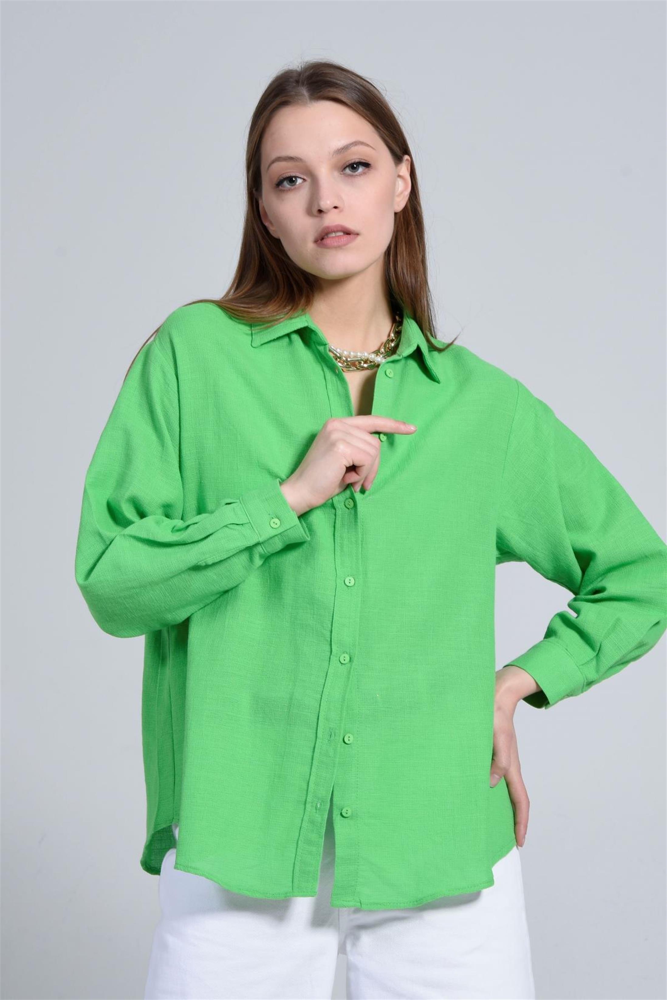 Kadın Oversize Uzun Keten Gömlek