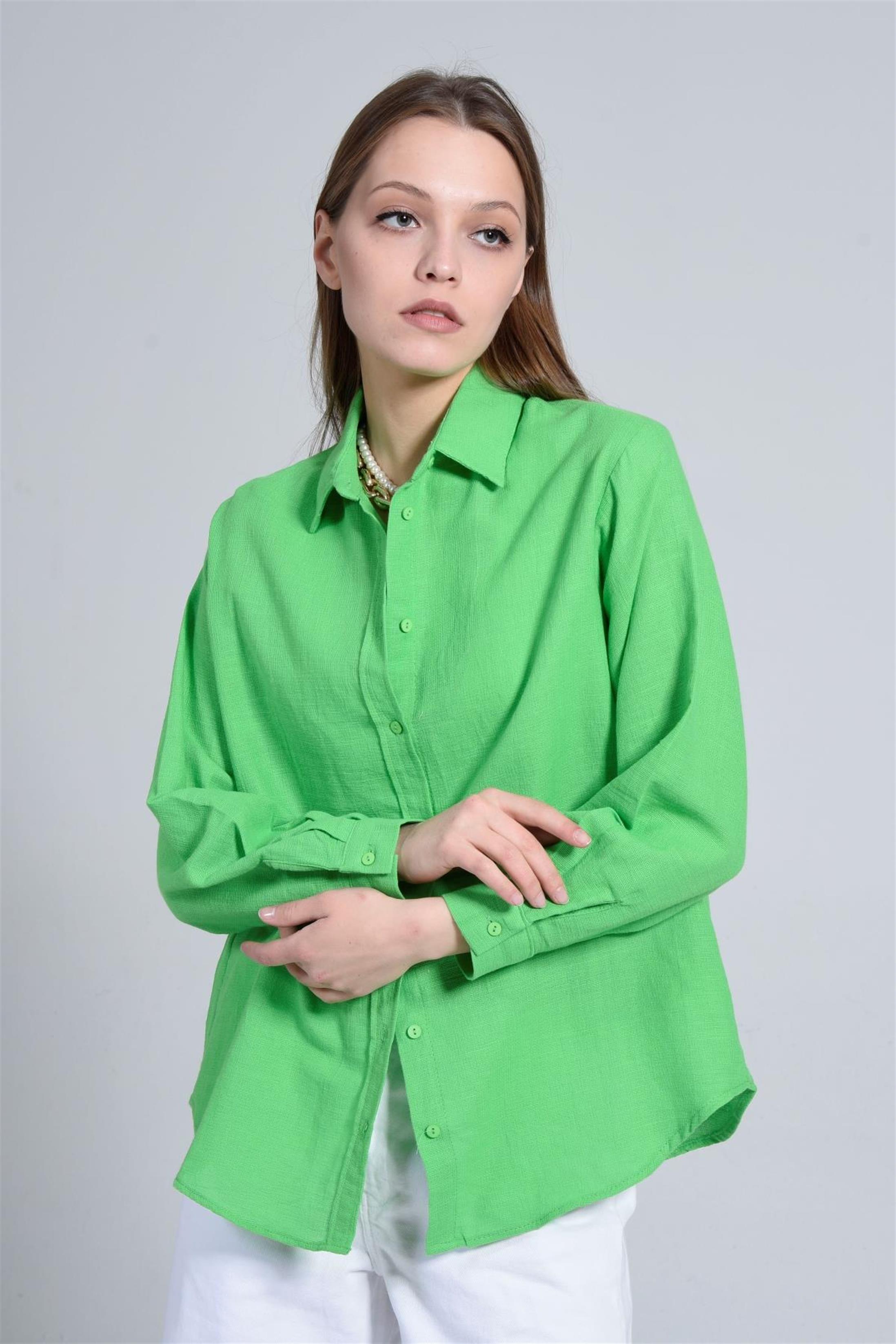 Kadın Oversize Uzun Keten Gömlek