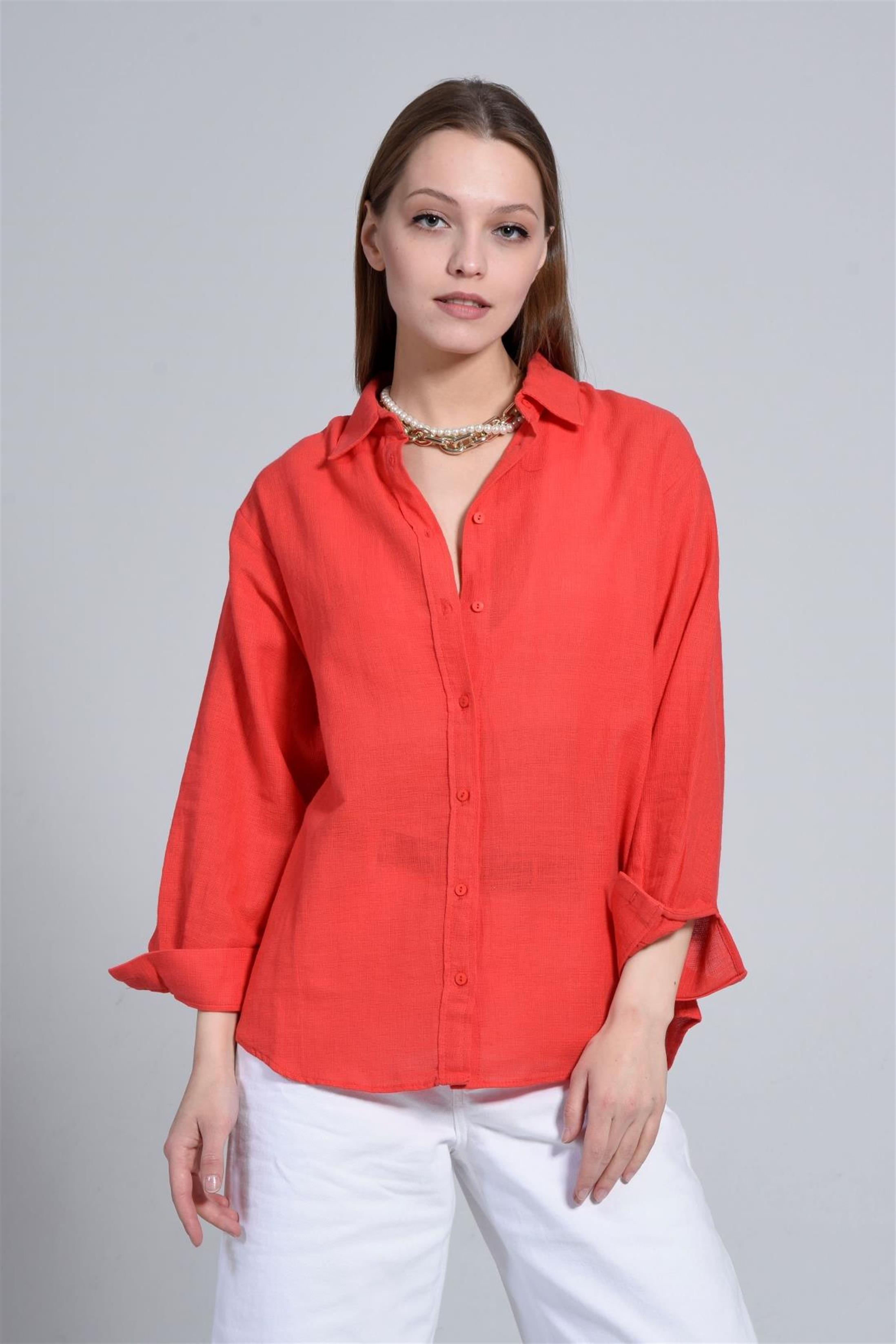 Kadın Oversize Uzun Keten Gömlek