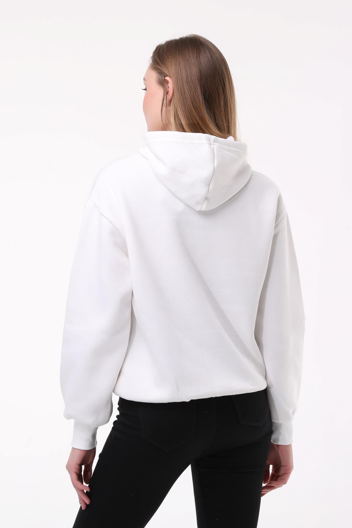 Kadın Kaplan Nakışlı Kapşonlu Sweat