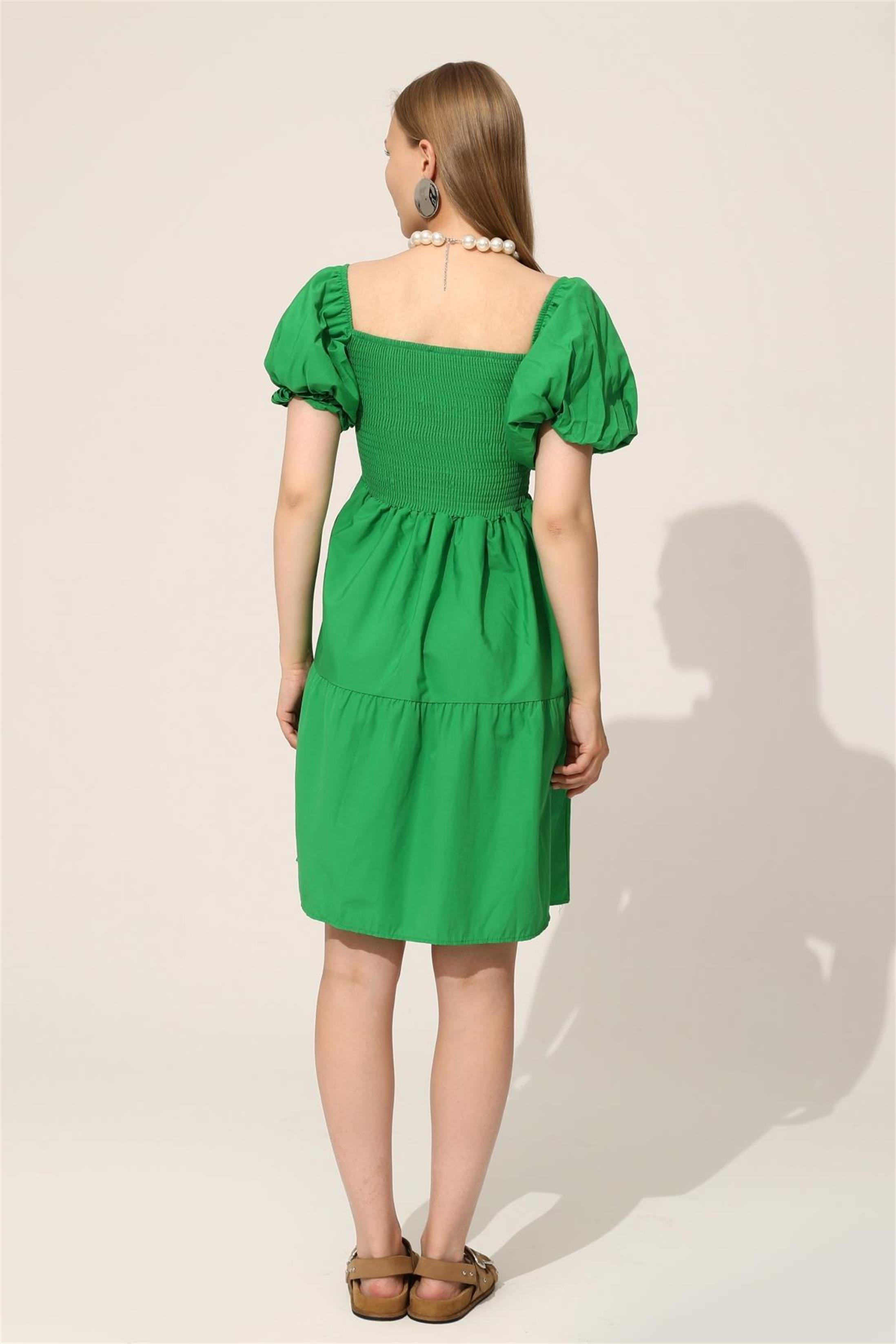 Balon Kol Gipeli Elbise - Yeşil