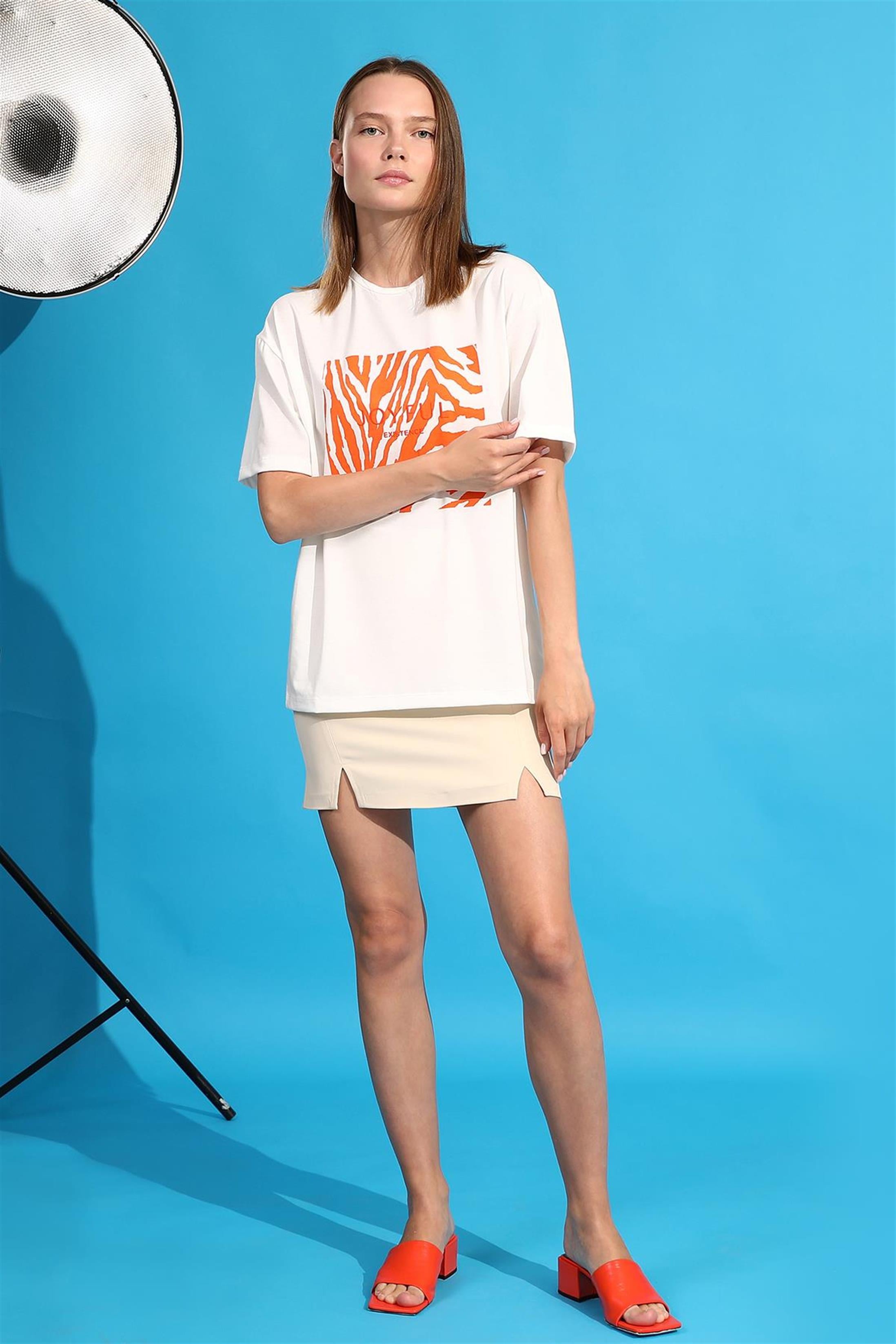Joyful Baskılı T-Shirt - Oranj