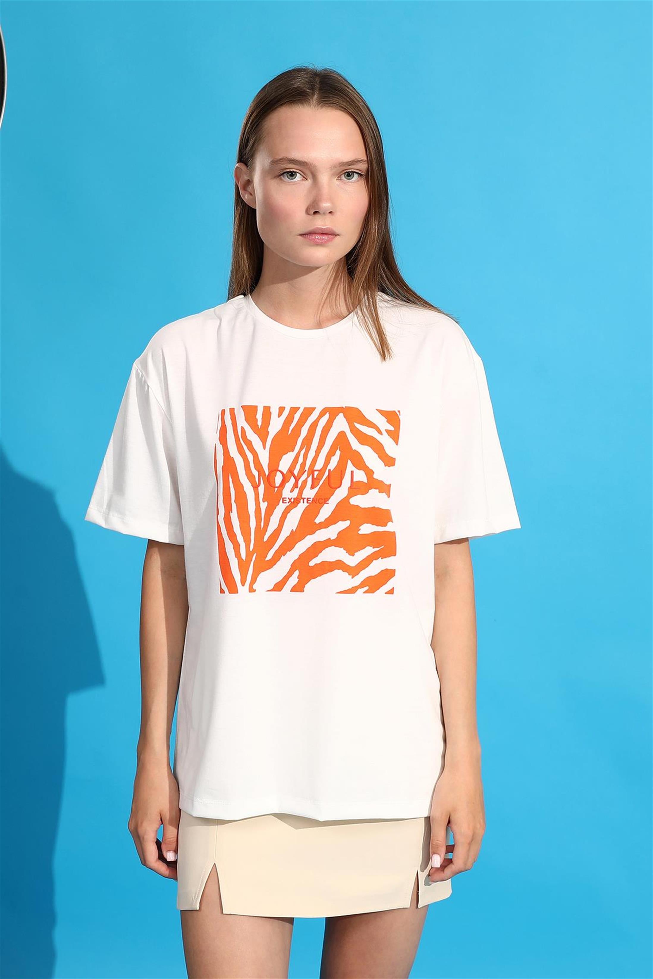 Joyful Baskılı T-Shirt - Oranj