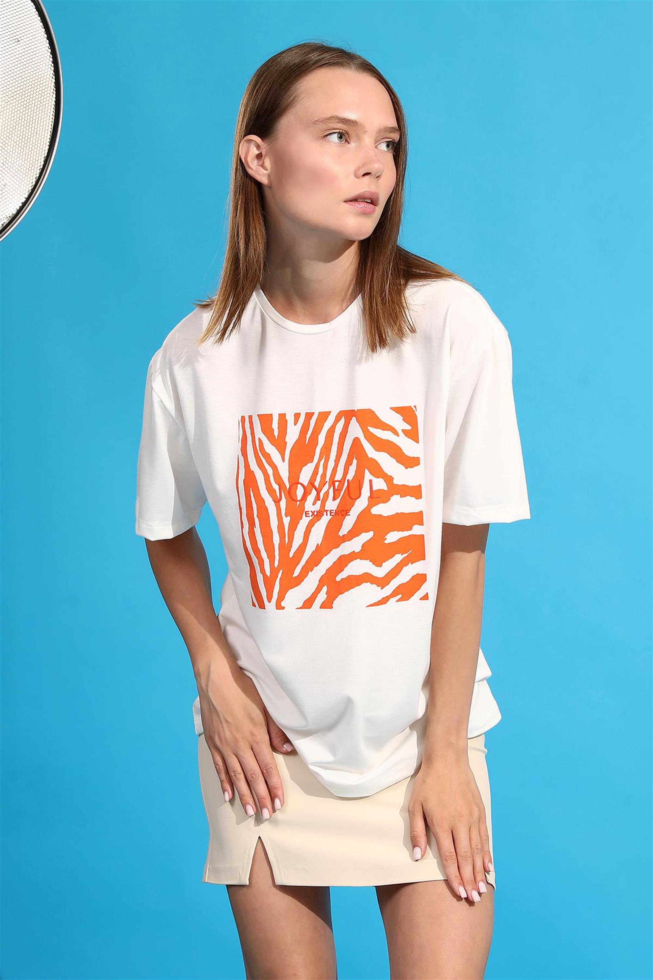 Joyful Baskılı T-Shirt - Oranj