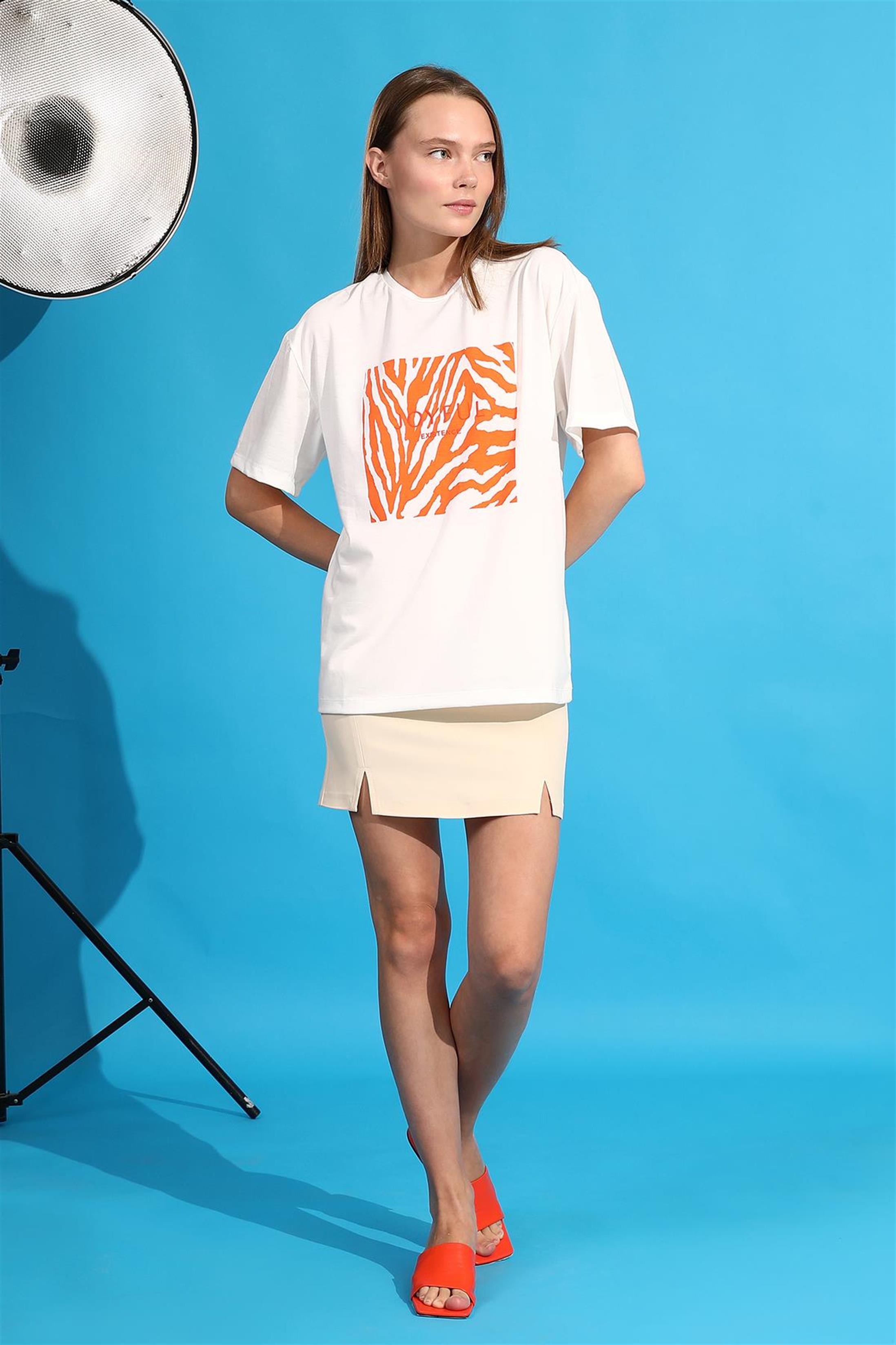 Joyful Baskılı T-Shirt - Oranj