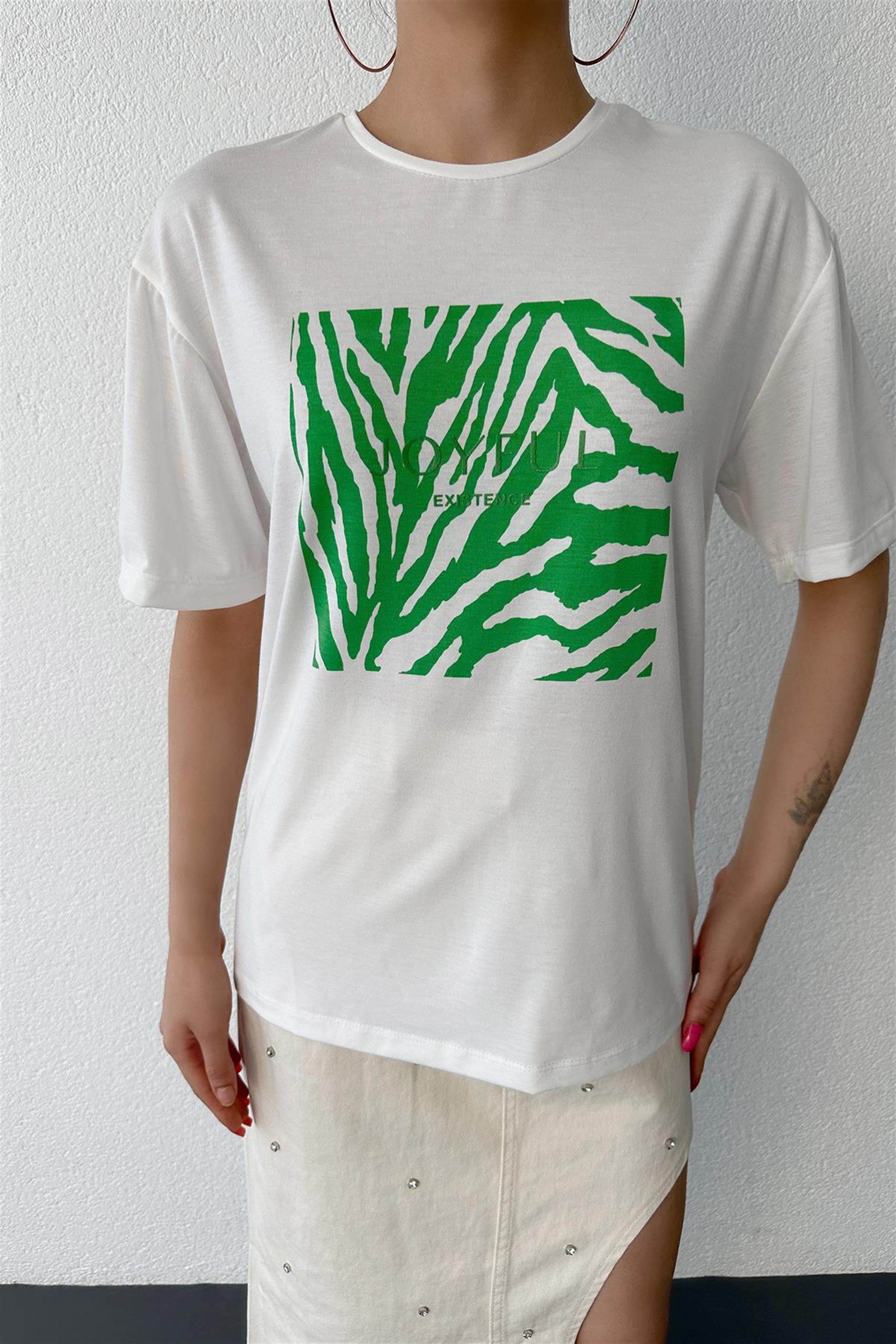 Joyful Baskılı T-Shirt - Yeşil